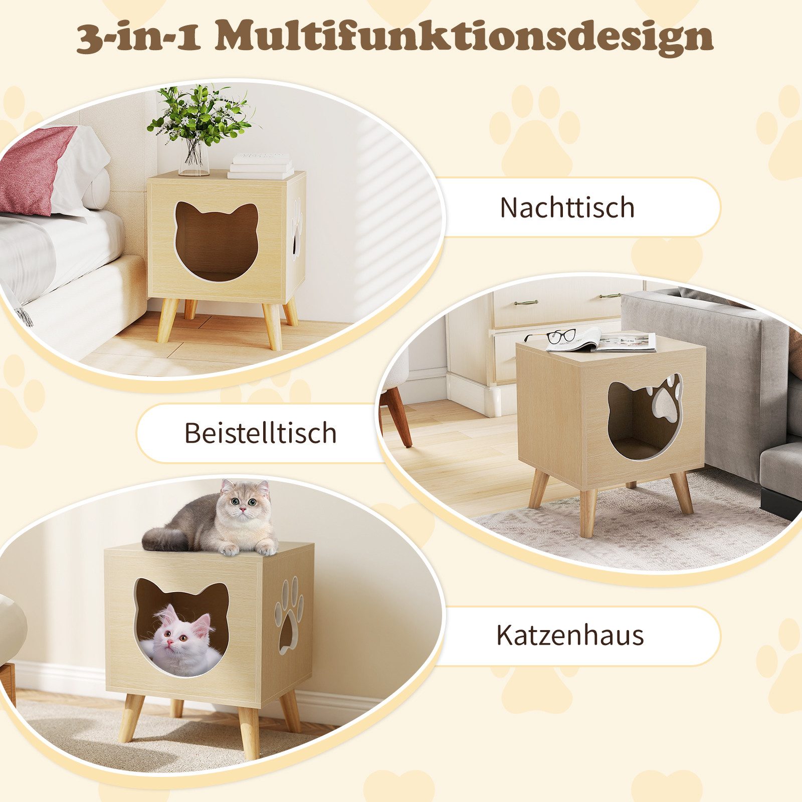 COSTWAY Tierhaus, Katzenschrank, Nachttisch, mit abnehmbarem Deckel