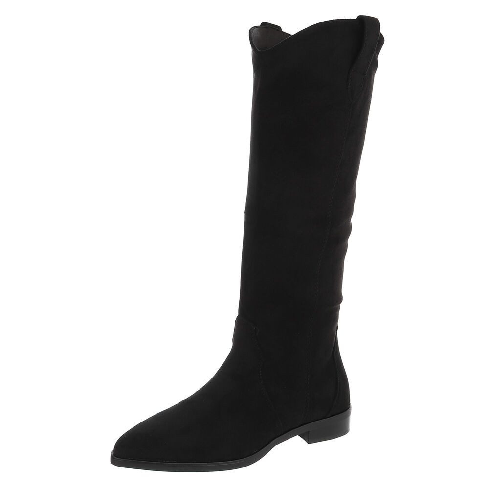 Ital-Design Damen Kniehohe Stiefel in Wildleder-Optik mit Blockabsatz Westernstiefel (92078833) Blockabsatz Flache Stiefel in Schwarz