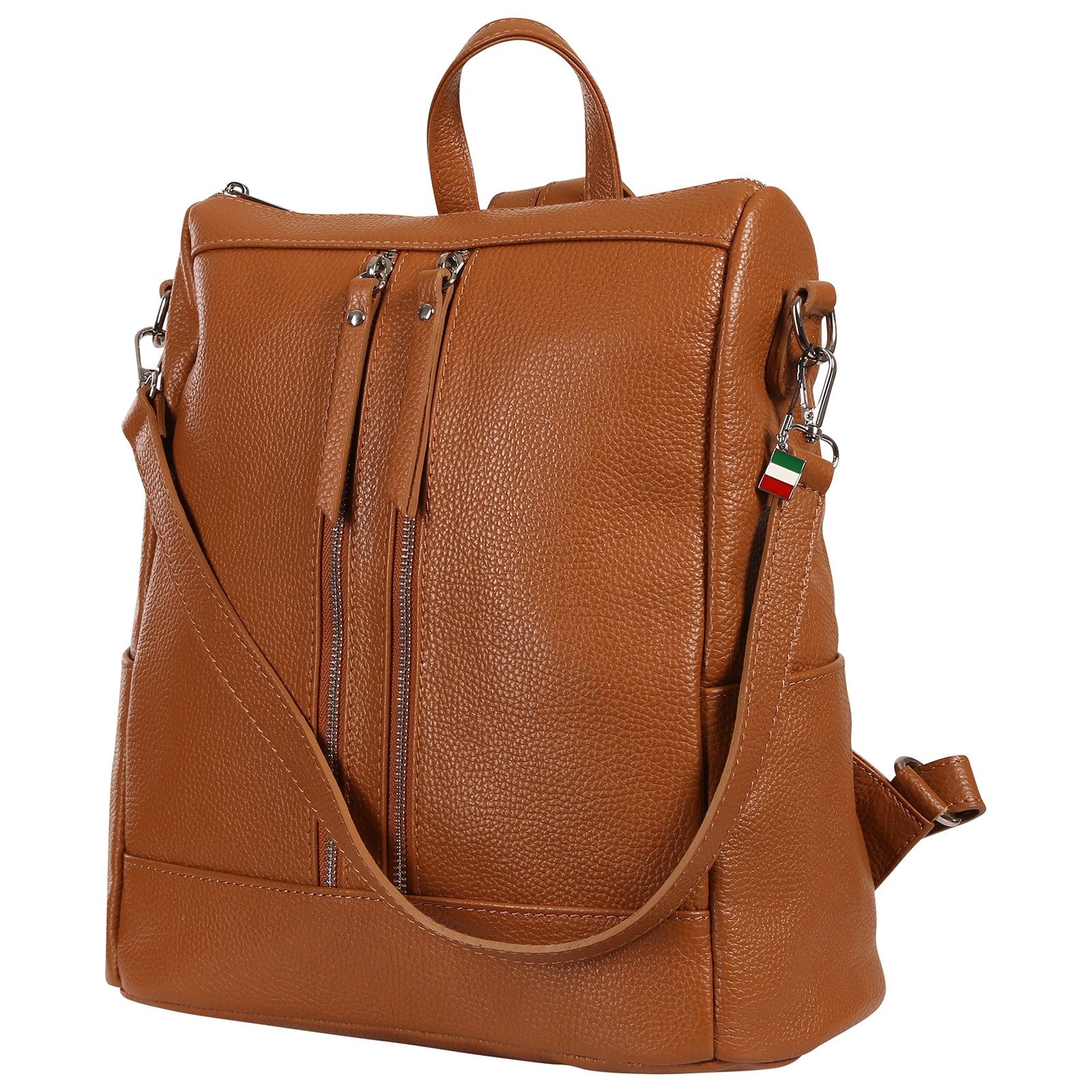 FLORENCE Cityrucksack Florence Rucksack Damen Echtleder, Damen Leder Cityrucksack, braun, tan ca. 30cm