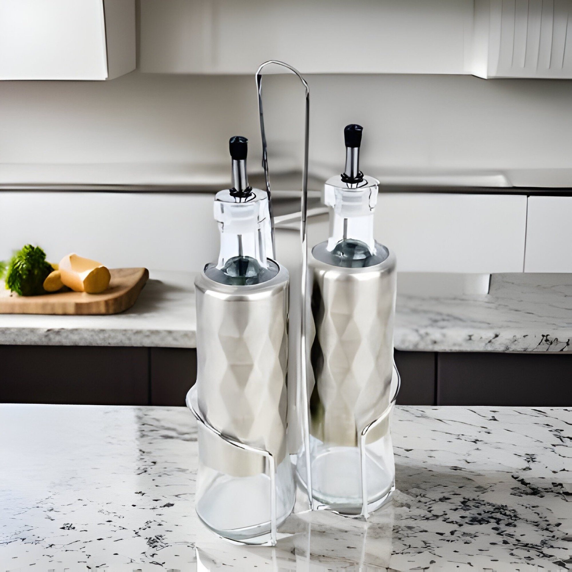 Cheffinger Ölspender 2-teiliges Set – Glasflaschen mit Edelstahl Ständer, (2-tlg)