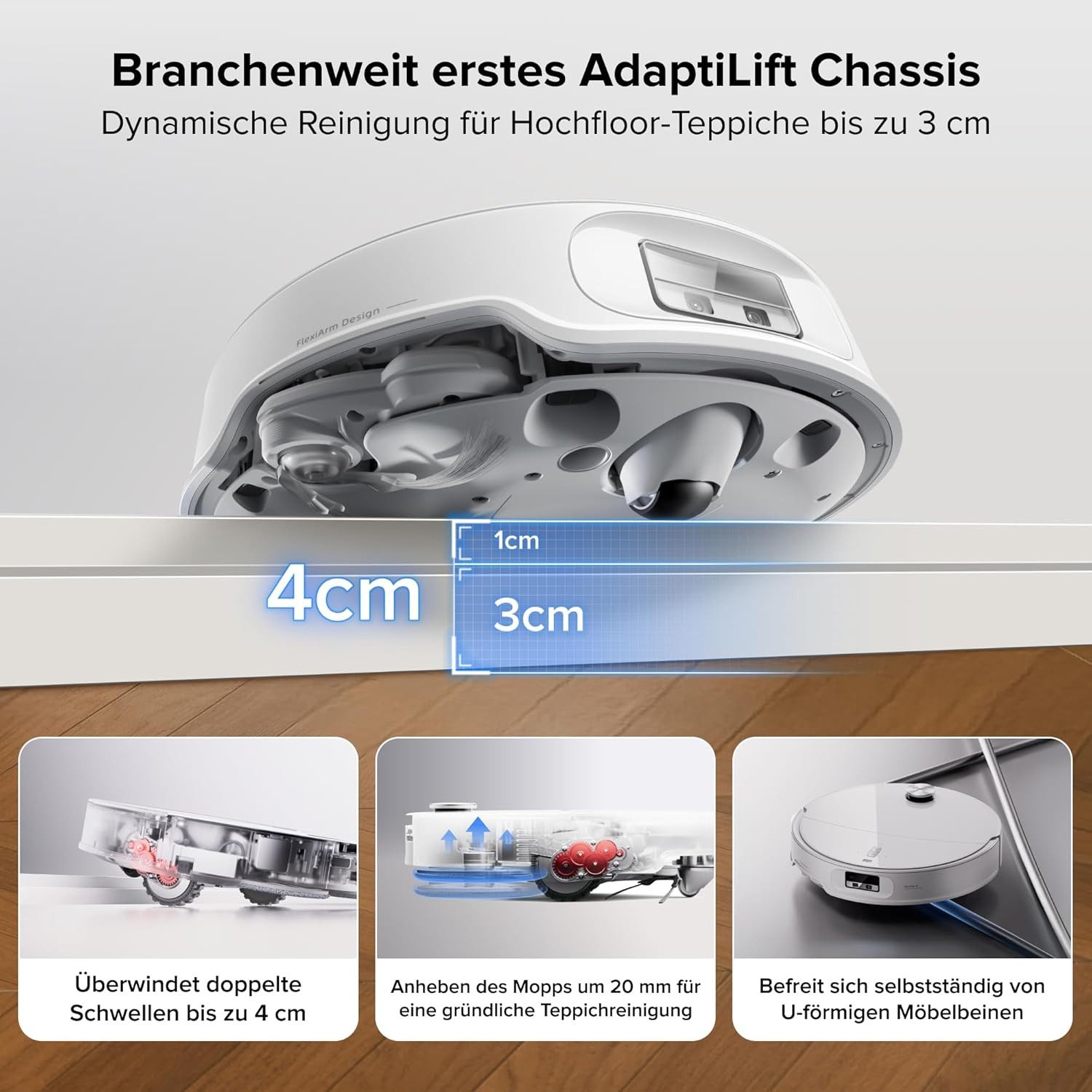 Roborock Saugroboter Qrevo Curv 2 Pro 25000 Pa HyperForce Saugkraft, 60 W, 100°C Heißwasser-Moppwäsche, mit warmem Wasser den Boden wischen, Dual Anti-Tangle-System, mit Wischfunktion und Wischmopp-Hebefunktion