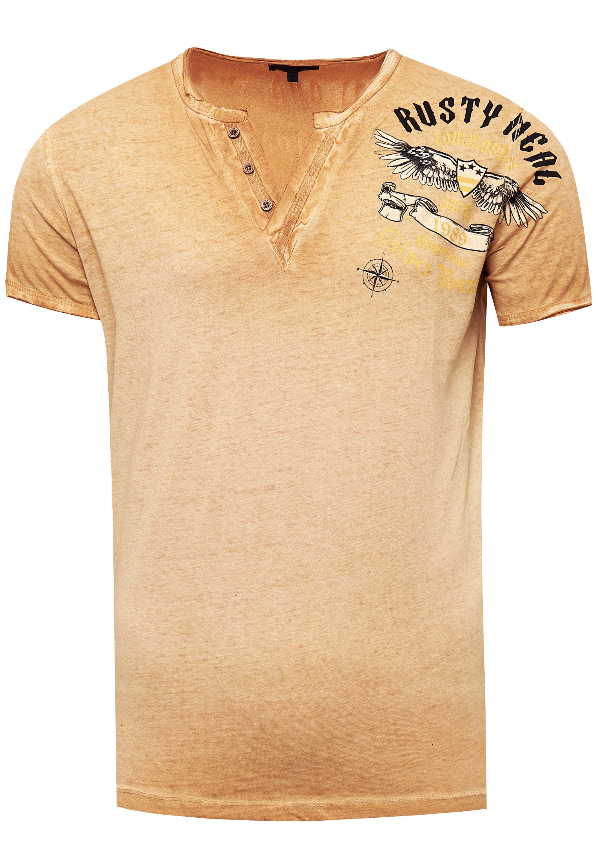 Knopfleiste modischer mit camelfarben Rusty T-Shirt Neal