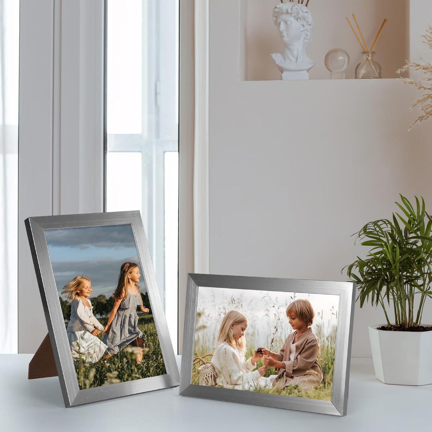 LuxusKollektion Bilderrahmen-Set Bilderrahmen 9x13 cm 18er-Set Wand Tisch Fotowand Silber Collagen