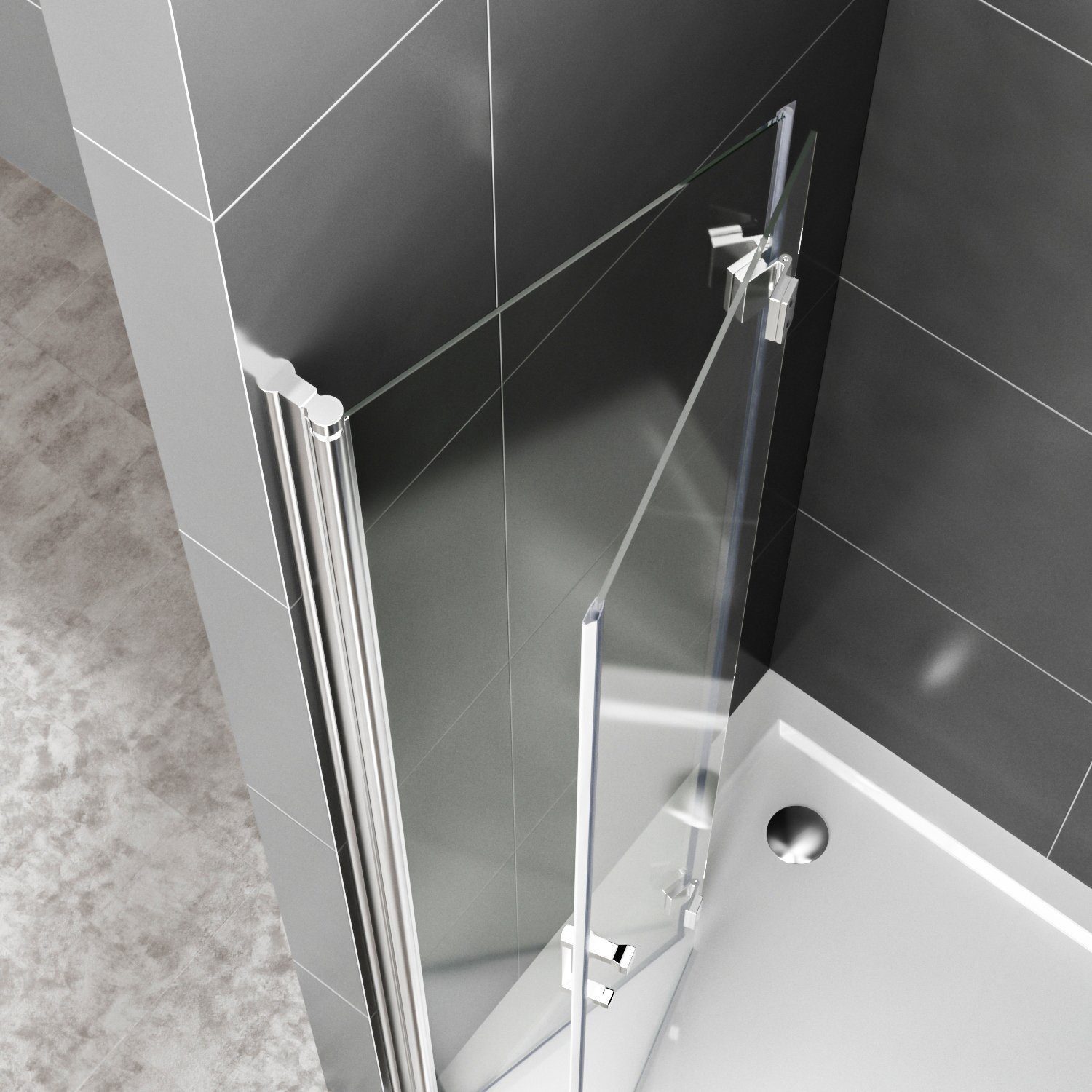 Hopibath Walk-in-Dusche Duschabtrennung faltbar Duschwand für Dusche, Sicherheitsglas, (Duschtrennwand, 180° faltbar), mit 10mm Verstellbereich