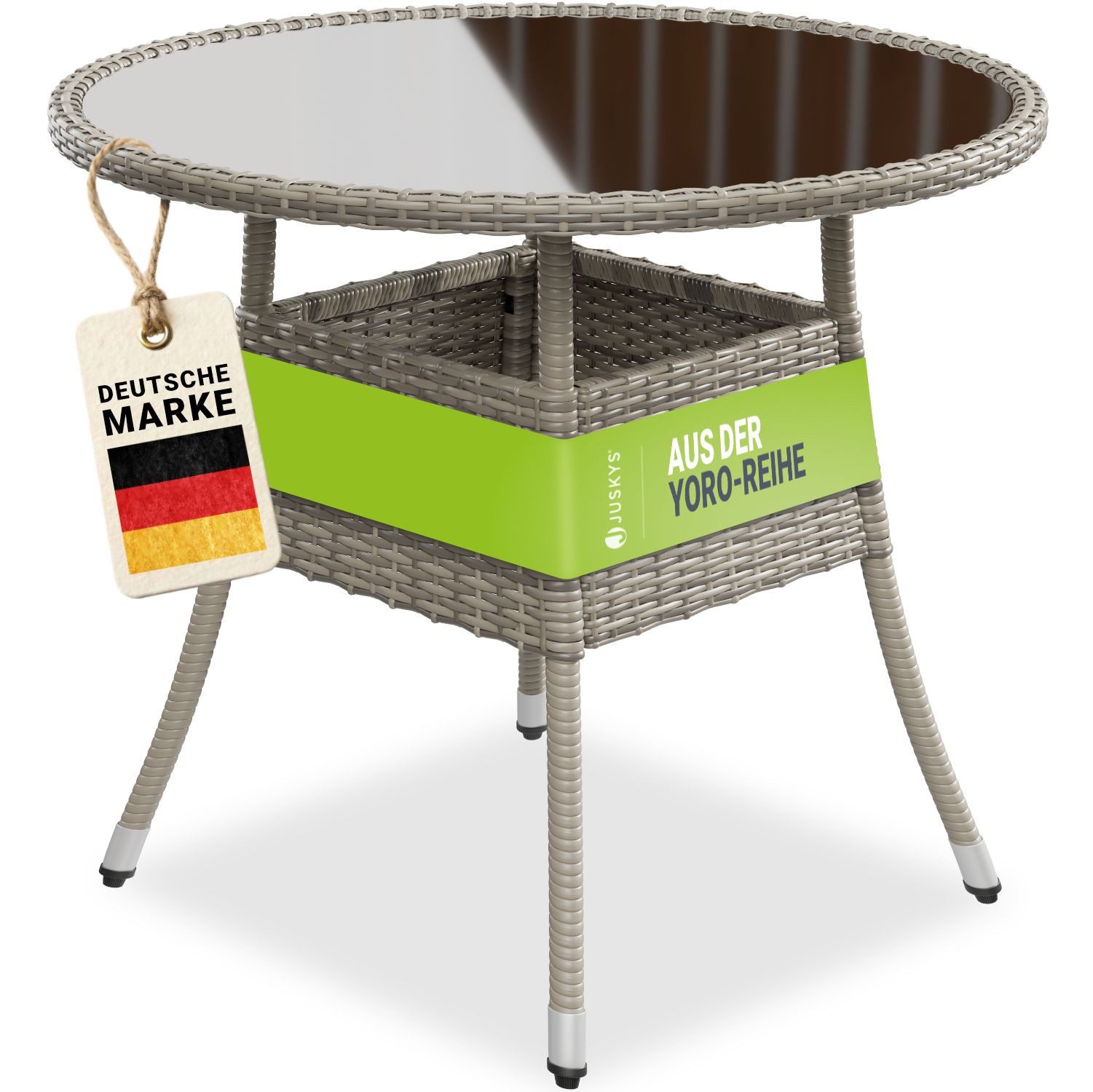 Juskys Gartentisch Yoro, rund, aus Polyrattan, wetterfest & langlebig, pflegeleicht