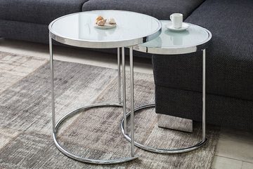 riess-ambiente Couchtisch ART DECO II Ø50cm weiß / silber (Set, 2-St), Wohnzimmer · Glasplatte · Metall-Gestell · rund · Modern Design