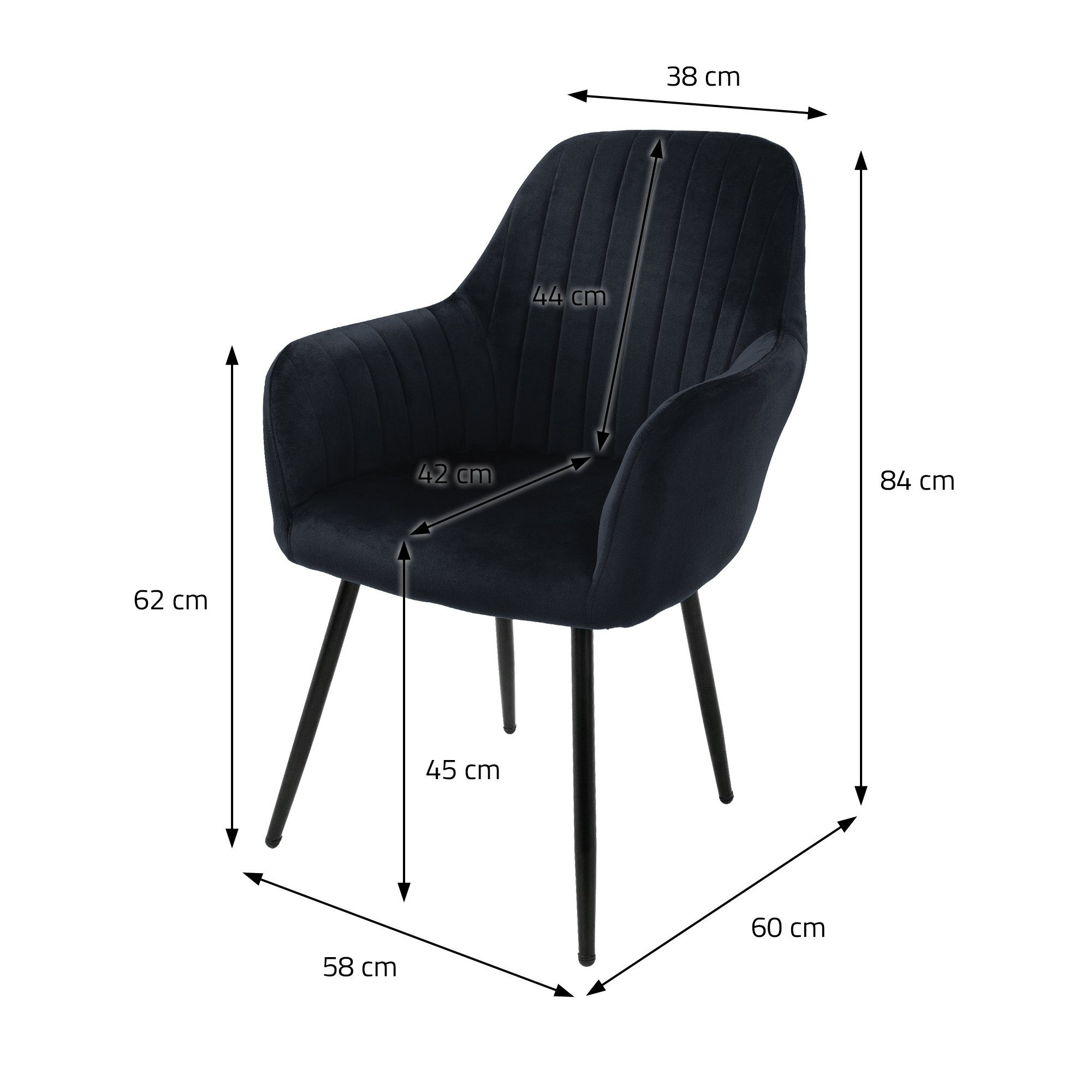 Esszimmerstuhl, Ergonomisch Polsterstühle Wohnzimmerstühle Metallbeinen Schwarz Samtbezug Stuhl ML-DESIGN mit Küchenstühle 2er Set
