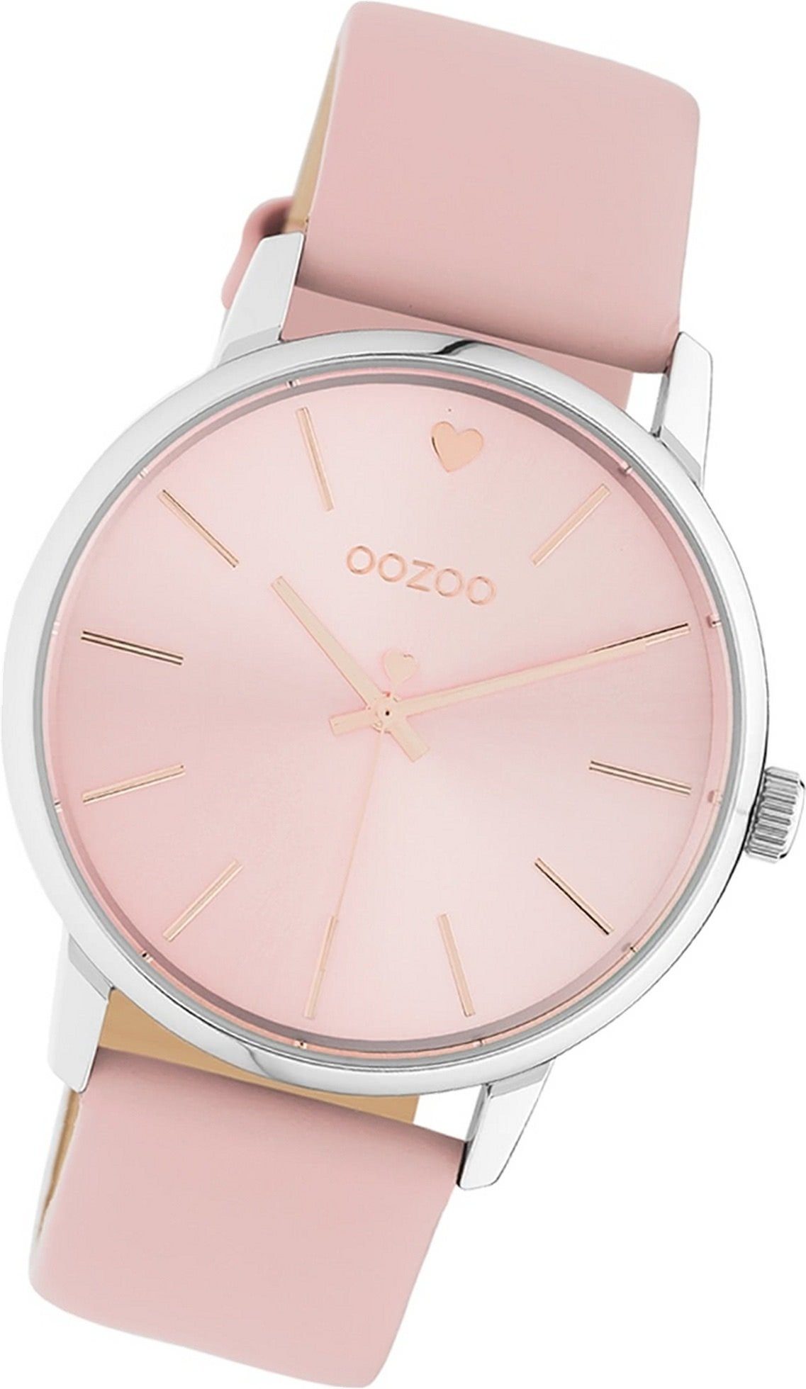 OOZOO Quarzuhr Oozoo Leder Damen Uhr C10926 Analog, Damenuhr Lederarmband pink, rundes Gehäuse, groß (ca. 40mm)