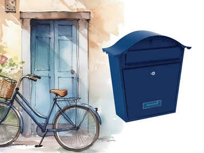 PEREL Briefkasten, Nostalgie in Blau kleiner Postkasten mit Namensschild & 2 Schlüsseln