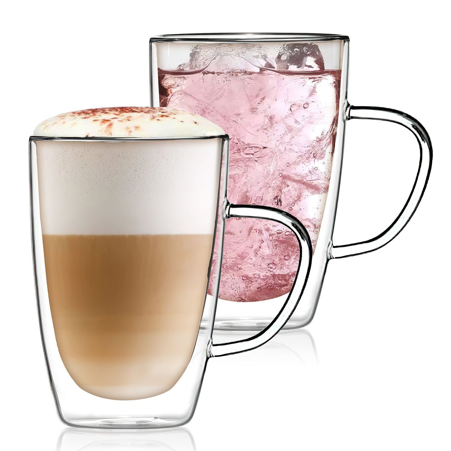 Dimono Tasse Dimono Doppelwandglas 300 ml – Trinkglas mit Griff aus Borosilikatglas, 2-tlg., Borosilikatglas, Wasser- Longdrink- & Cocktailgläser