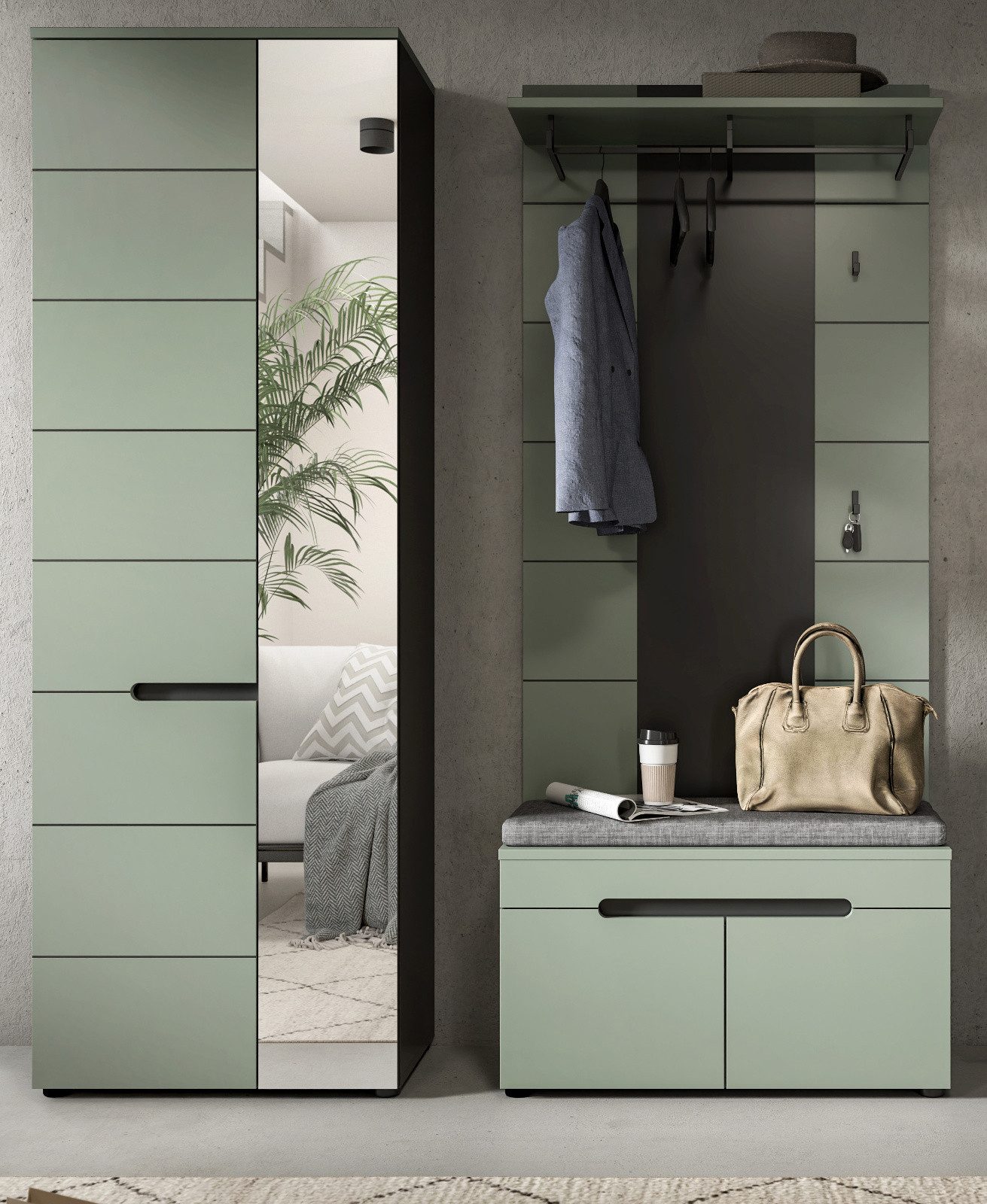 Inn.Furn Garderoben-Set Cooper, (Flurgarderobe in Salbei Grün und Basalt Gr günstig online kaufen