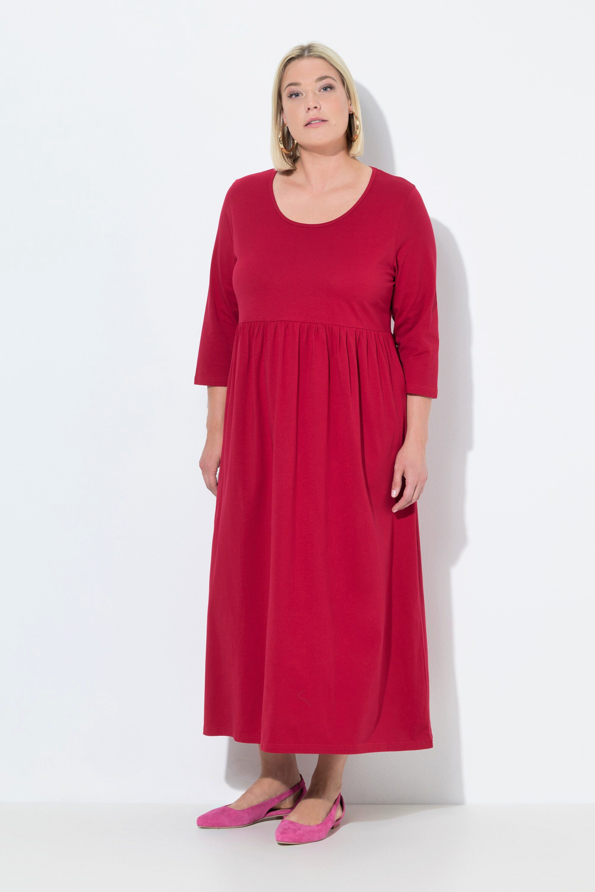 Maxikleid Jersey-Maxikleid A-Linie Rundhals 3/4-Arm Taschen