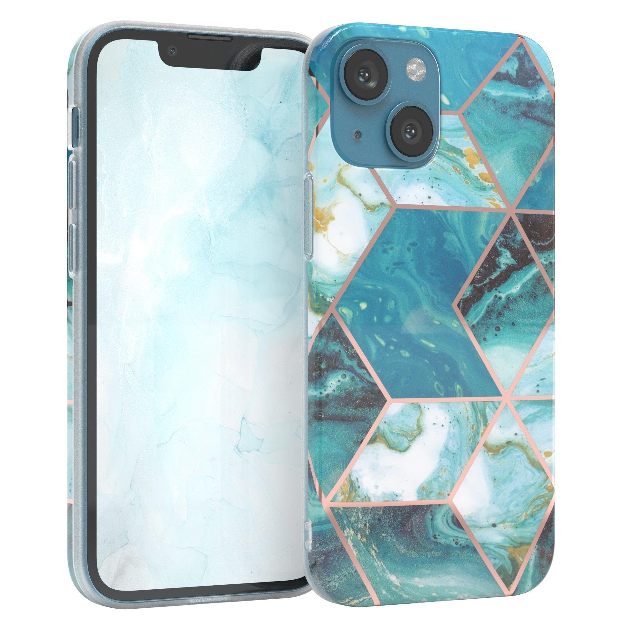 EAZY CASE Handyhülle IMD Motiv Cover für Apple iPhone 13 Mini 5,4 Zoll, Etui Silikonhülle Dünn Design Ultra Case kratzfest Marmor Blau Grün