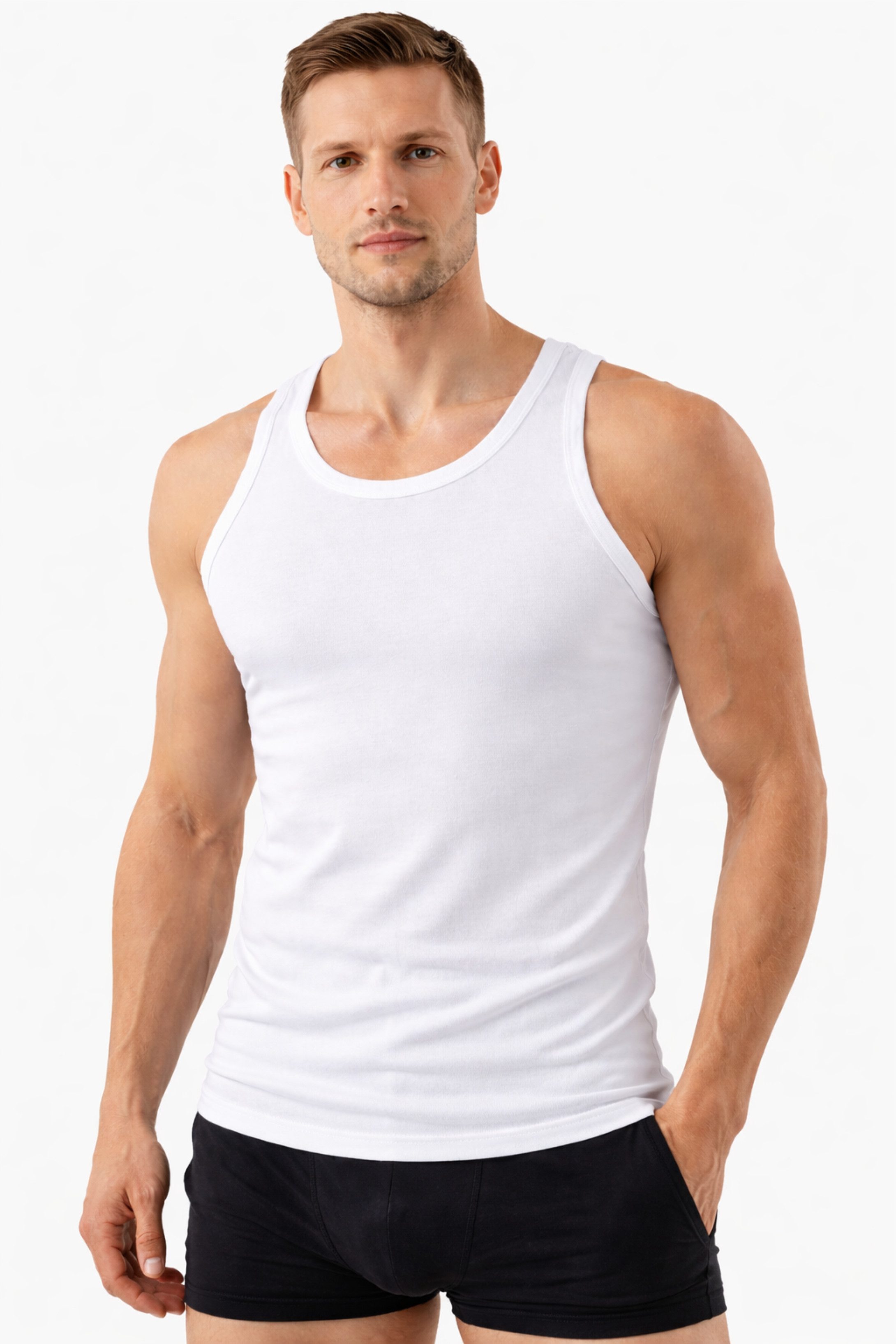 DDOnlineShop Unterhemd 5er Sparset Tank-Top für Herren, Weiß 100% Baumwolle (Spar-Set, 5-St., 5er-Pack) Premium Qualität aus 100% Baumwolle