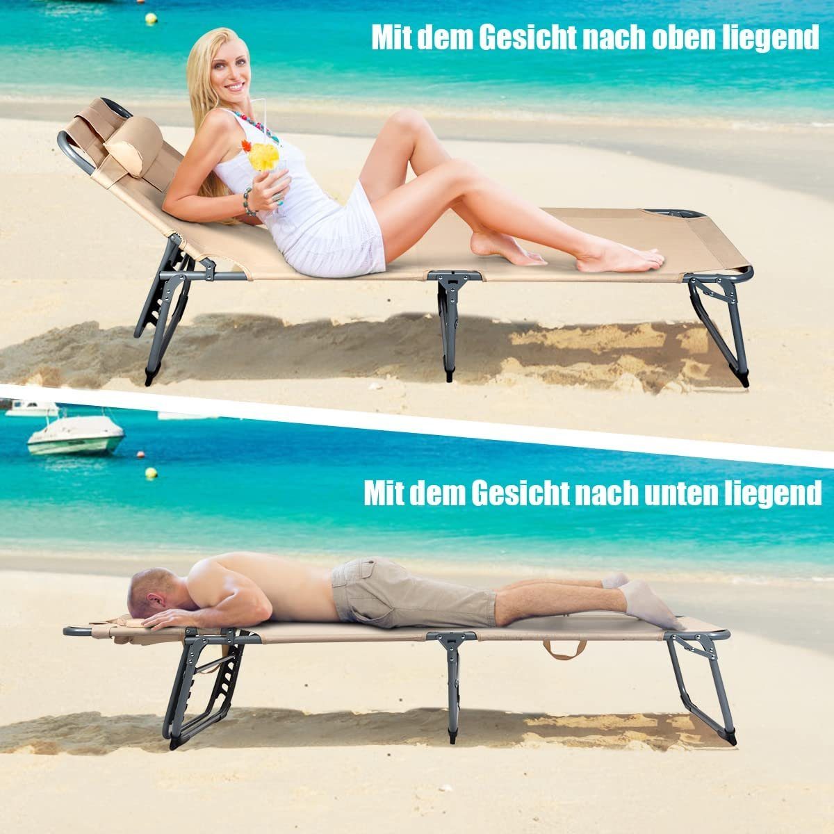 KOMFOTTEU Multifunktionsliege Faltbarer Strandliege, mit 5-Fach Verstellbarer Rückenlehne