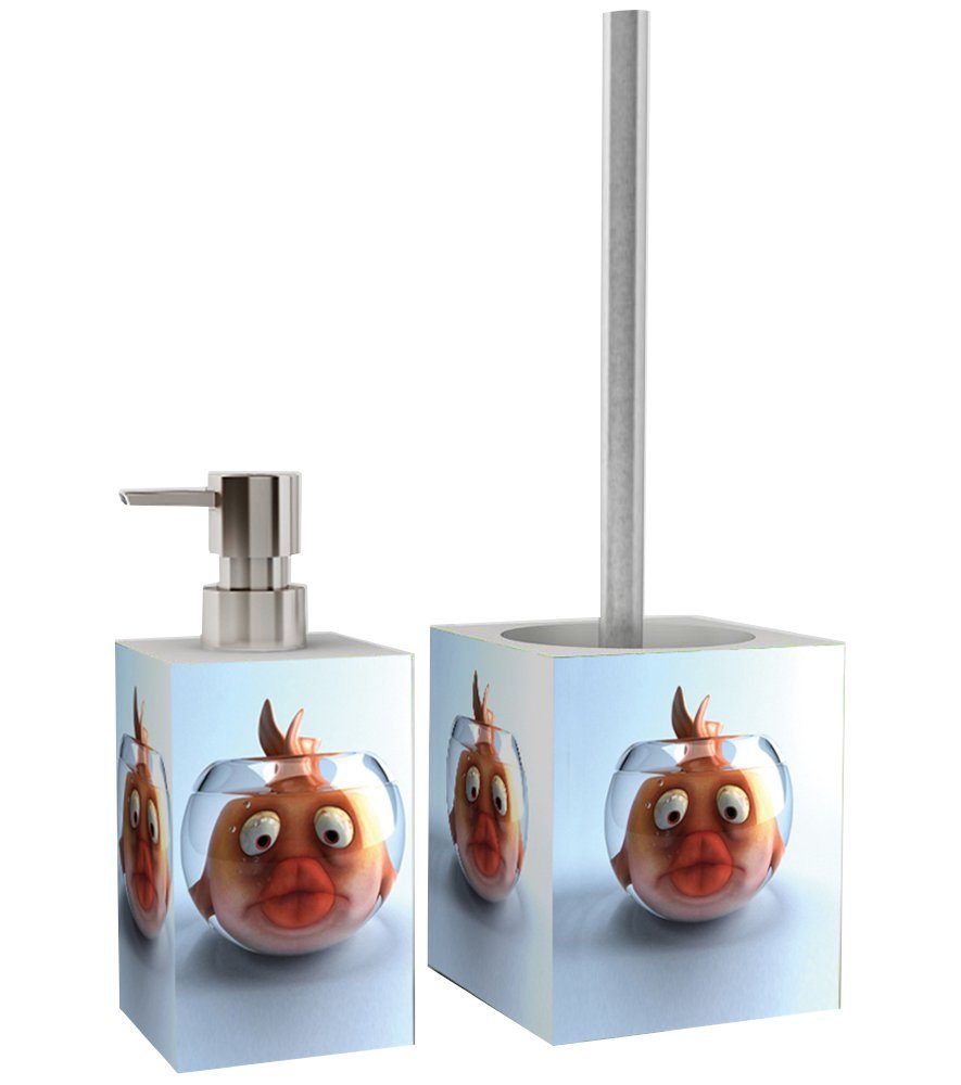Sanilo Badaccessoire-Set Goldfisch, WC-Bürste und Seifenspender, 2 tlg.,  2-tlg., auswechselbarer Bürstenkopf, stabile Pumpe, hochwertig & modern | Duschablagen