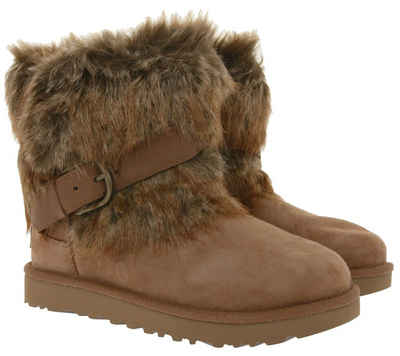 UGG »UGG Australia Classic Buckle Damen Veloursleder-Boots Winter-Stiefel mit Kunstfell-Besatz 1122513 Stiefeletten Braun« Stiefel