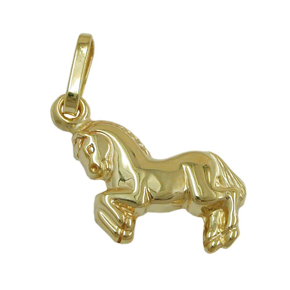 Schmuck Krone Kettenanhänger Pferd - 375 Anhänger Goldanhänger Damen, Gelbgold 375 aus für Gold Kettenanhänger Gold