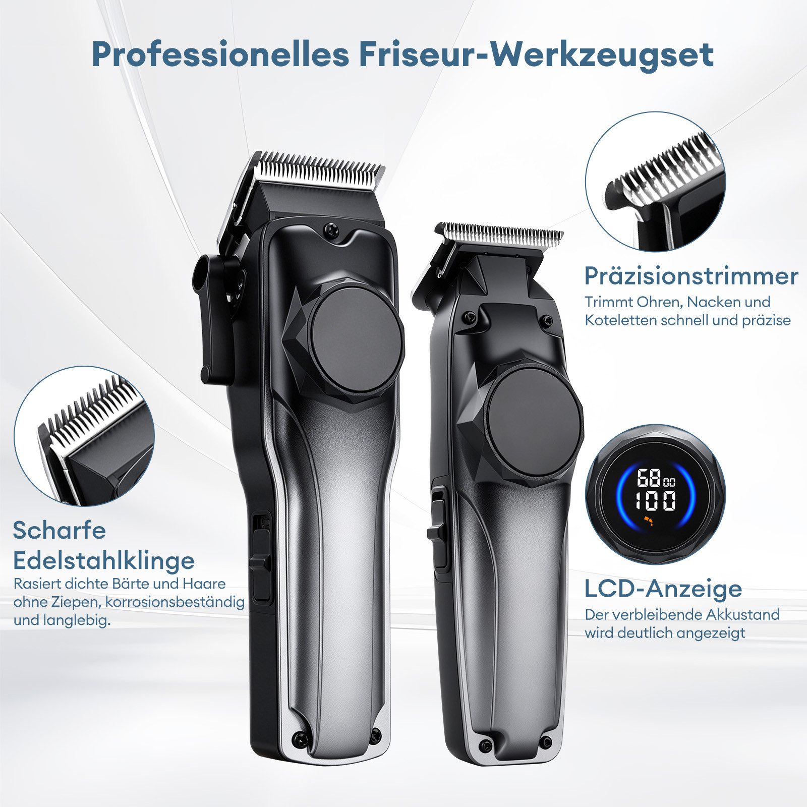 CkeyiN Haar- und Bartschneider Haarschneidemaschine Profi Haarschneider Barttrimmer-Set für Herren, mit LED-Anzeige Edelstahlklinge Lange Akkulaufzeit – Bild 4 von 5