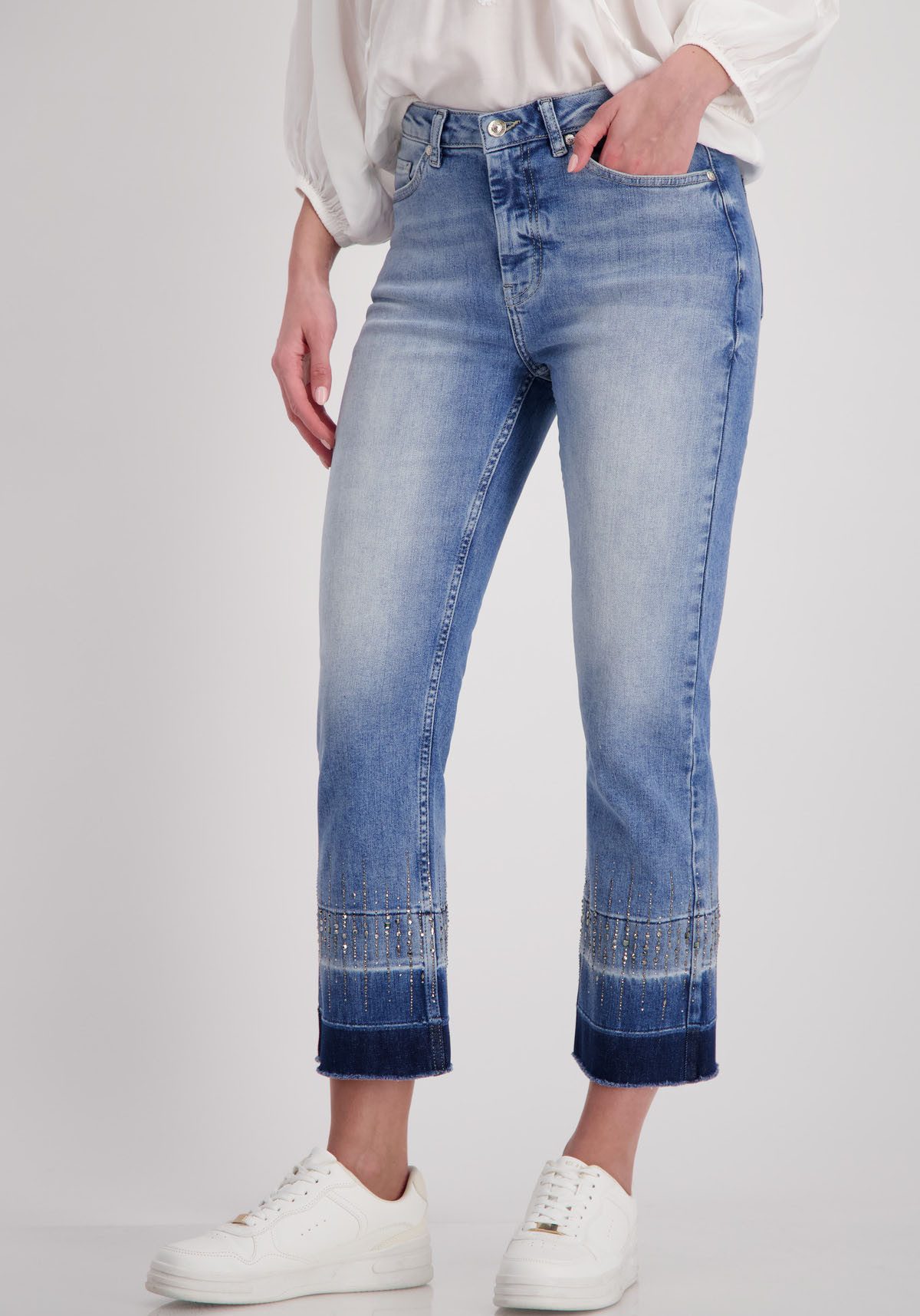 Monari Bootcut-Jeans mit Strass Steinen