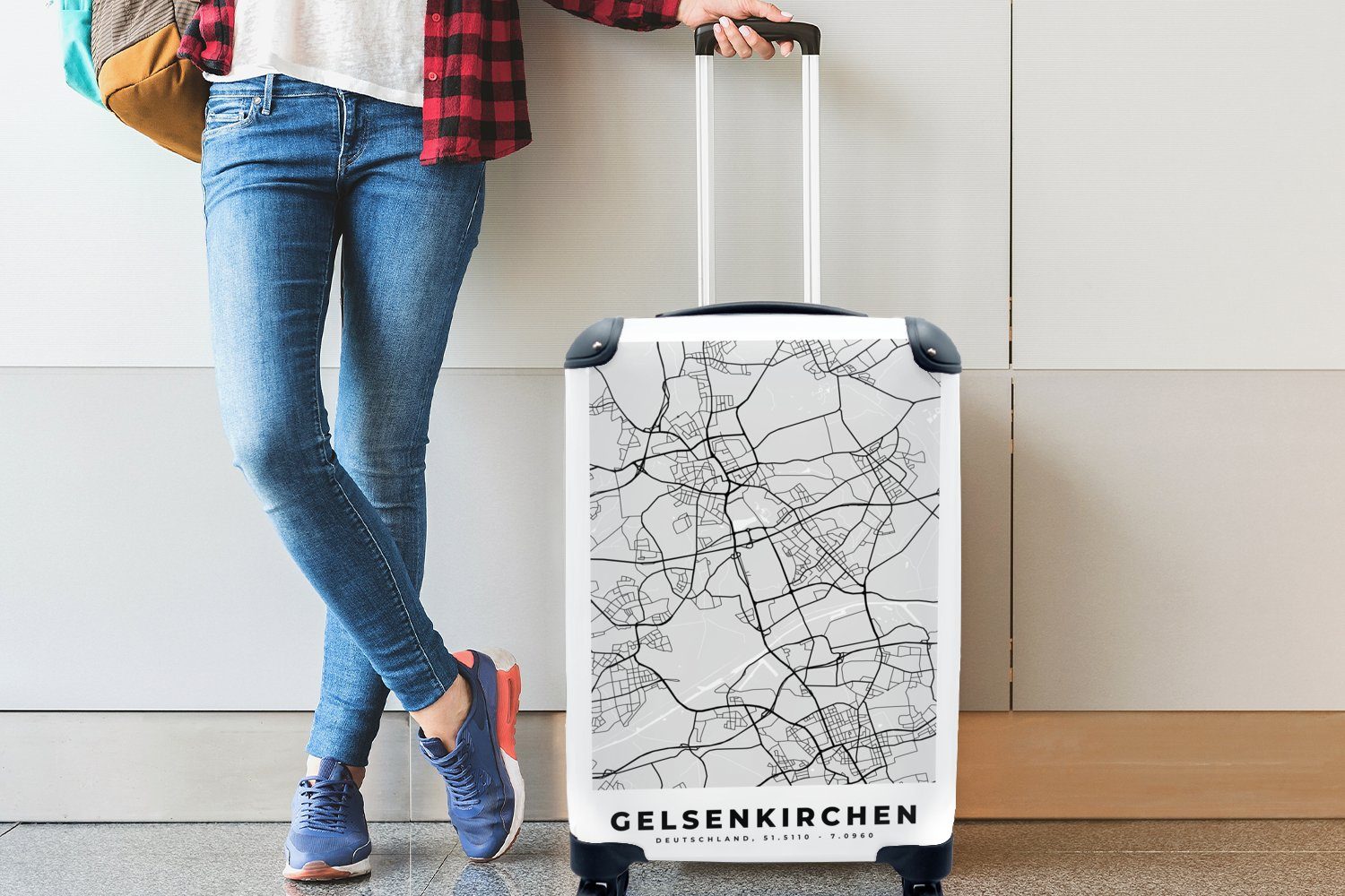 MuchoWow Handgepäckkoffer Karte 4 Karte, Deutschland rollen, mit für Reisekoffer Ferien, Gelsenkirchen Rollen, - Reisetasche Stadtplan Trolley, - - Handgepäck 