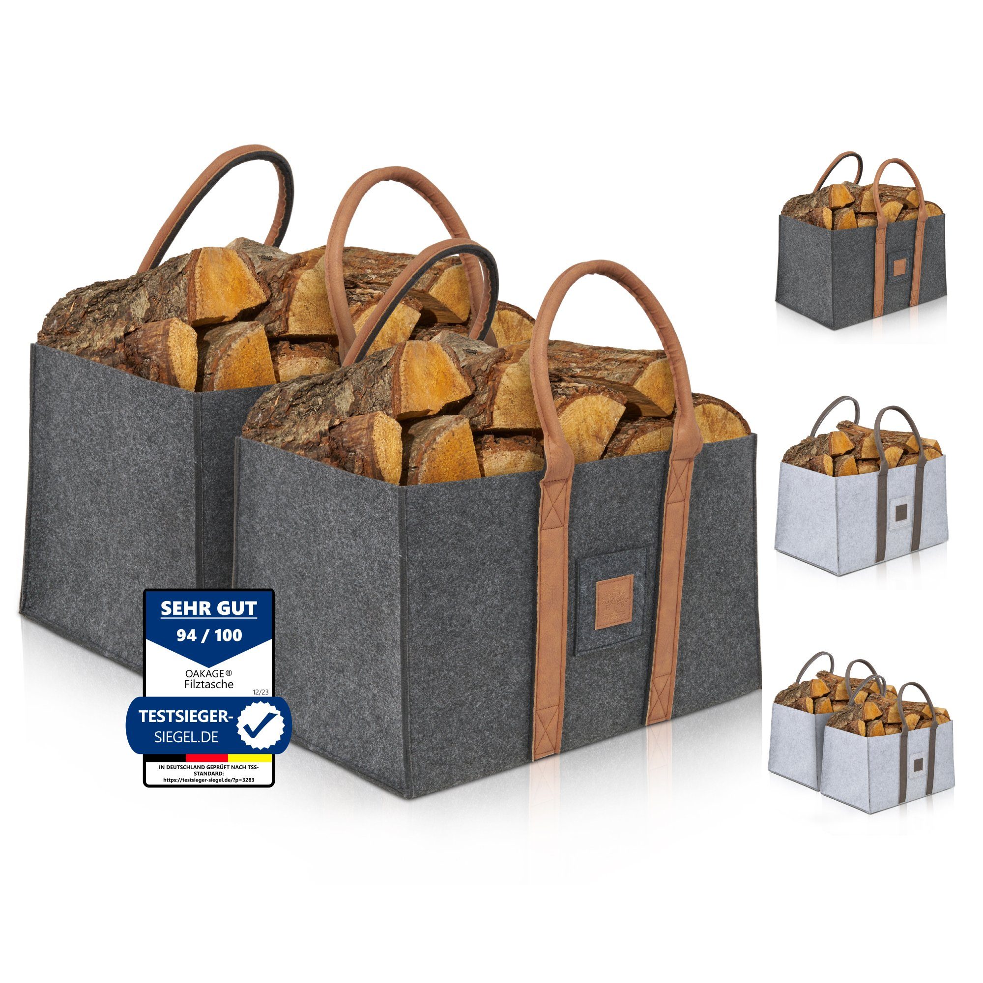 OAKAGE Kaminholzkorb Allzweckkorb Holzkorb für Kaminholz Feuerholzkorb Kaminkorb Filzkorb (Spar-Set, 2er-Set), Хранилищаstasche für Schlüssel oder Freuerzeug