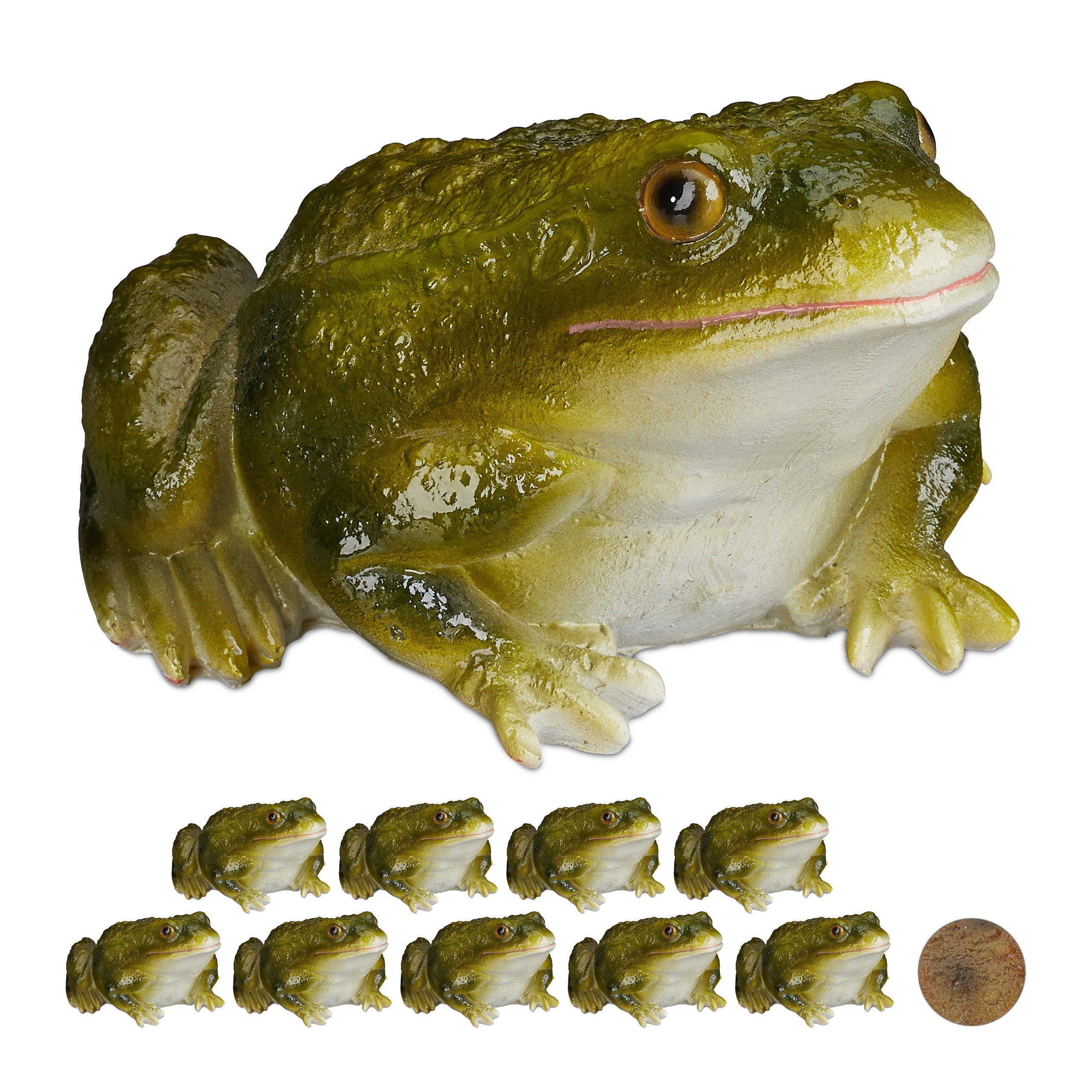 Gartenfigur 10 x Gartenfigur Frosch Kunststein grün