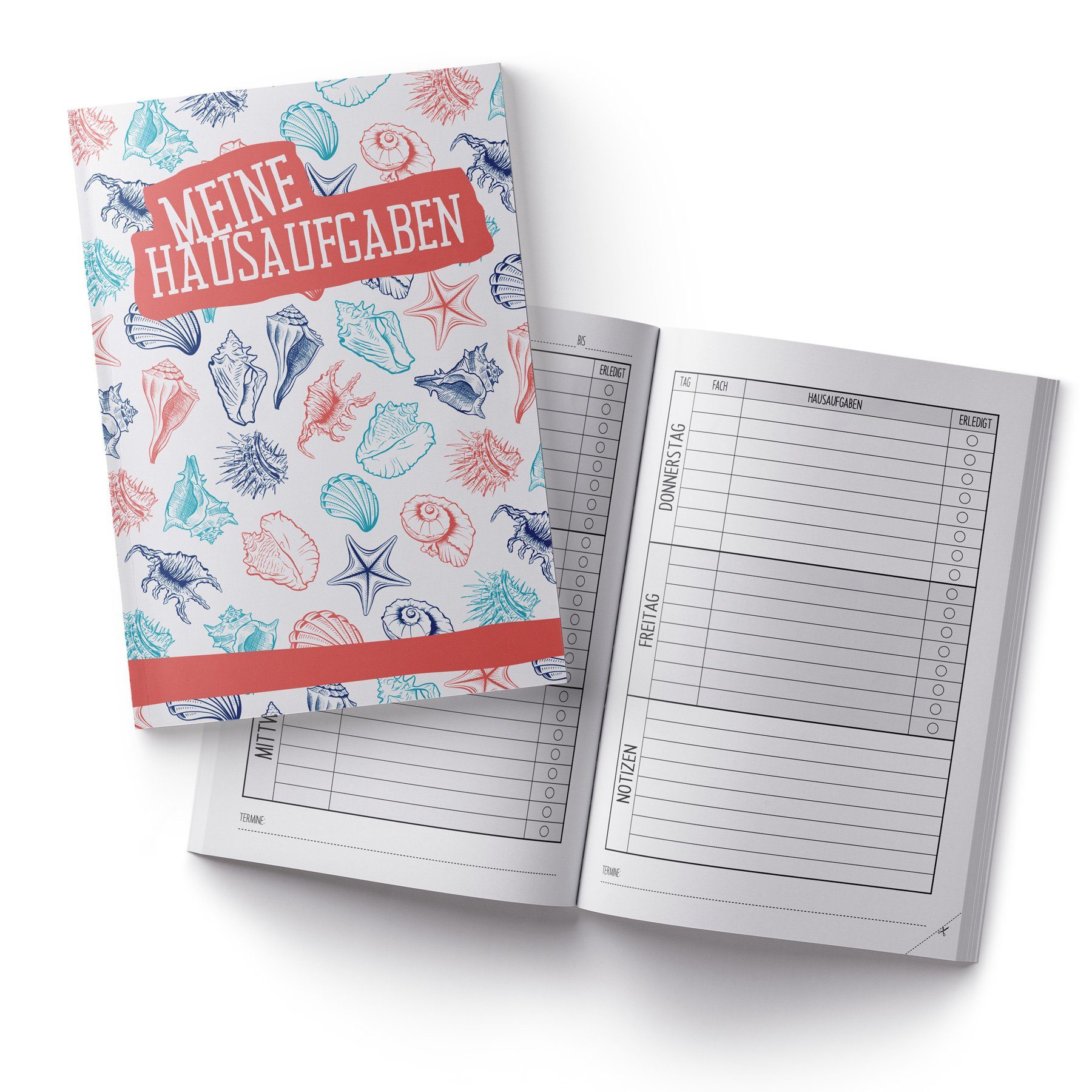 itenga Notizheft itenga Hausaufgabenheft Muscheln (Motiv 9) DIN A5, 96 Seiten