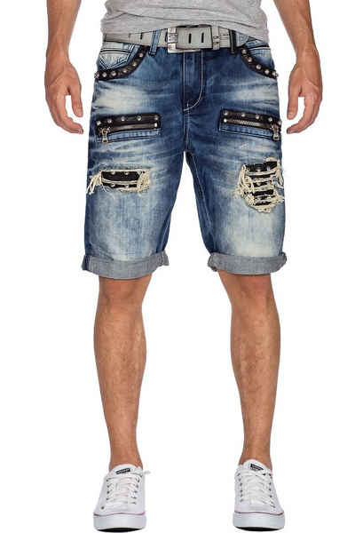 Cipo & Baxx Jeansshorts Kurze Hose BA-CK181 Destroyed Effekte und Nieten