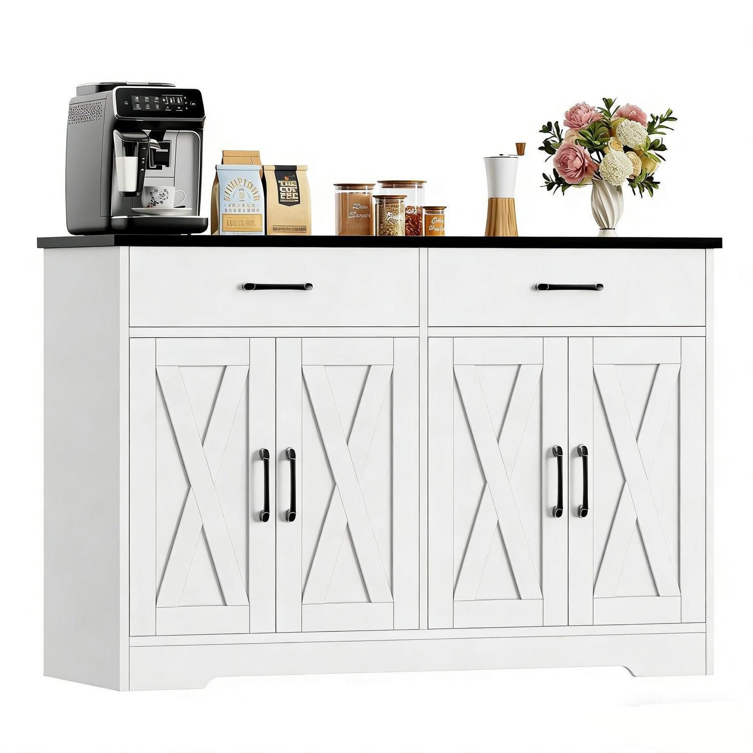 Küchenbuffet Sideboard 120cm Küchenschrank 2 Schubladen 4 Türen Weiß &Schwarz