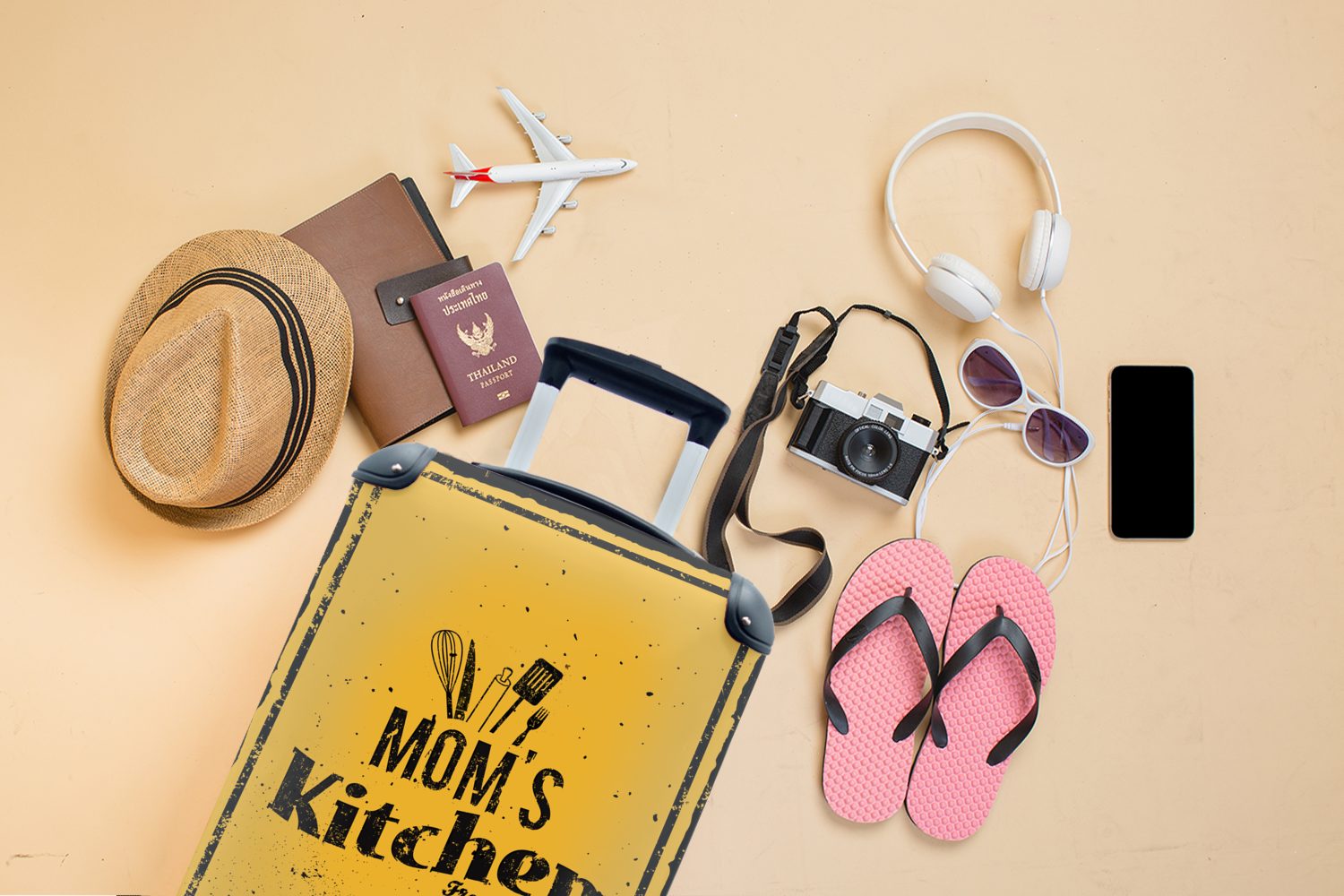 Mutter Rollen, Vintage, Ferien, Handgepäck rollen, MuchoWow - 4 Trolley, mit - Handgepäckkoffer Küche für Reisetasche Reisekoffer