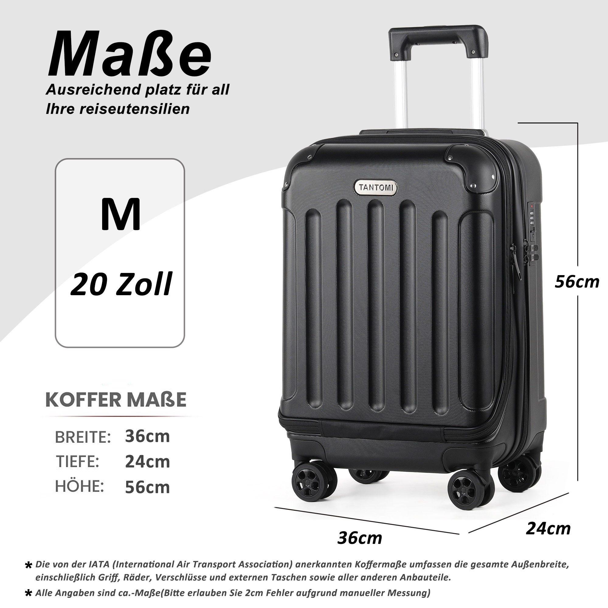 TAN.TOMI Hartschalen-Trolley Laptopfach vorne Koffer Handgepäck Hartschalenkoffer Rollkoffer, ABS-Schale 360-Grad-Lautlosrollen für Geschäftsreisen