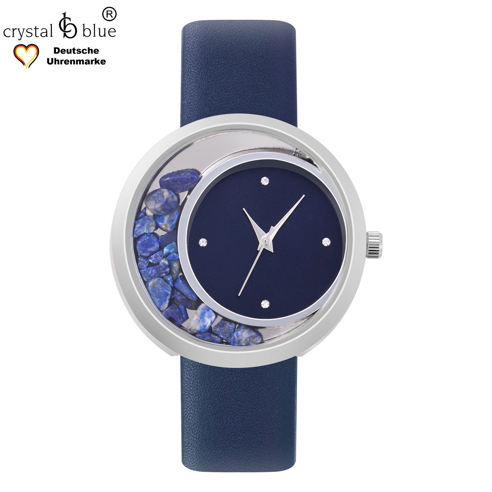 crystal blue Quarzuhr Damenuhr analog Armbanduhr Edelstein Bernstein Lapislazuli Rosenquarz, Gratis Versand
