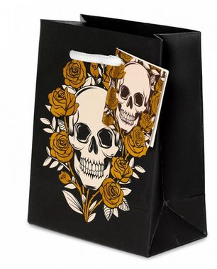 Horror-Shop Dekoobjekt Totenschädel & Rosen Geschenktüte 14 x 11 cm