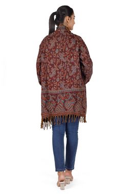 Guru-Shop Langjacke Offener Cardigan, flauschige Boho Jacke - rot alternative Bekleidung