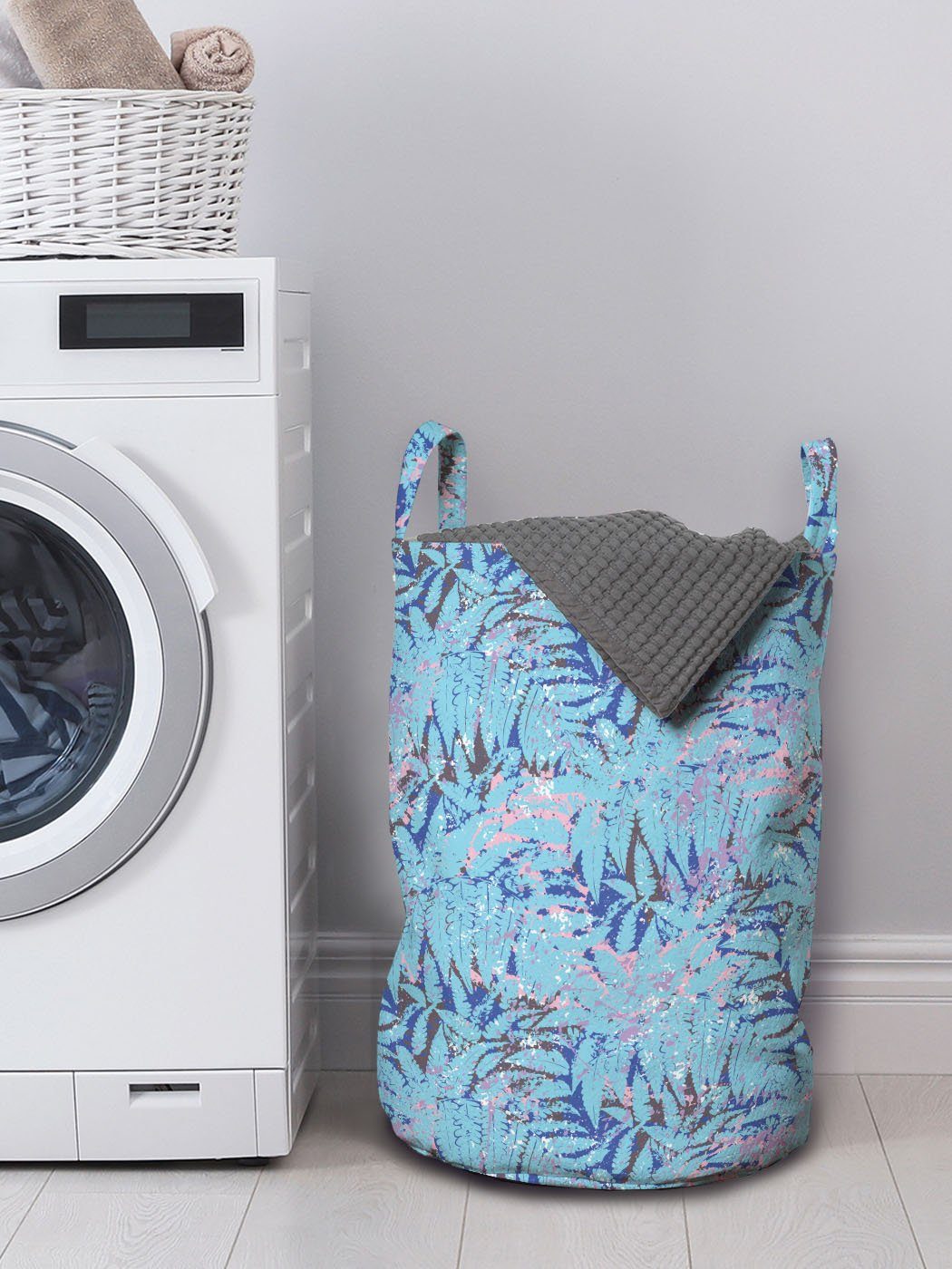 Wäschekorb für Natürliche Abakuhaus Griffen Wäschesäckchen Spritzer mit auf Waschsalons, Farbe Kordelzugverschluss Blättern