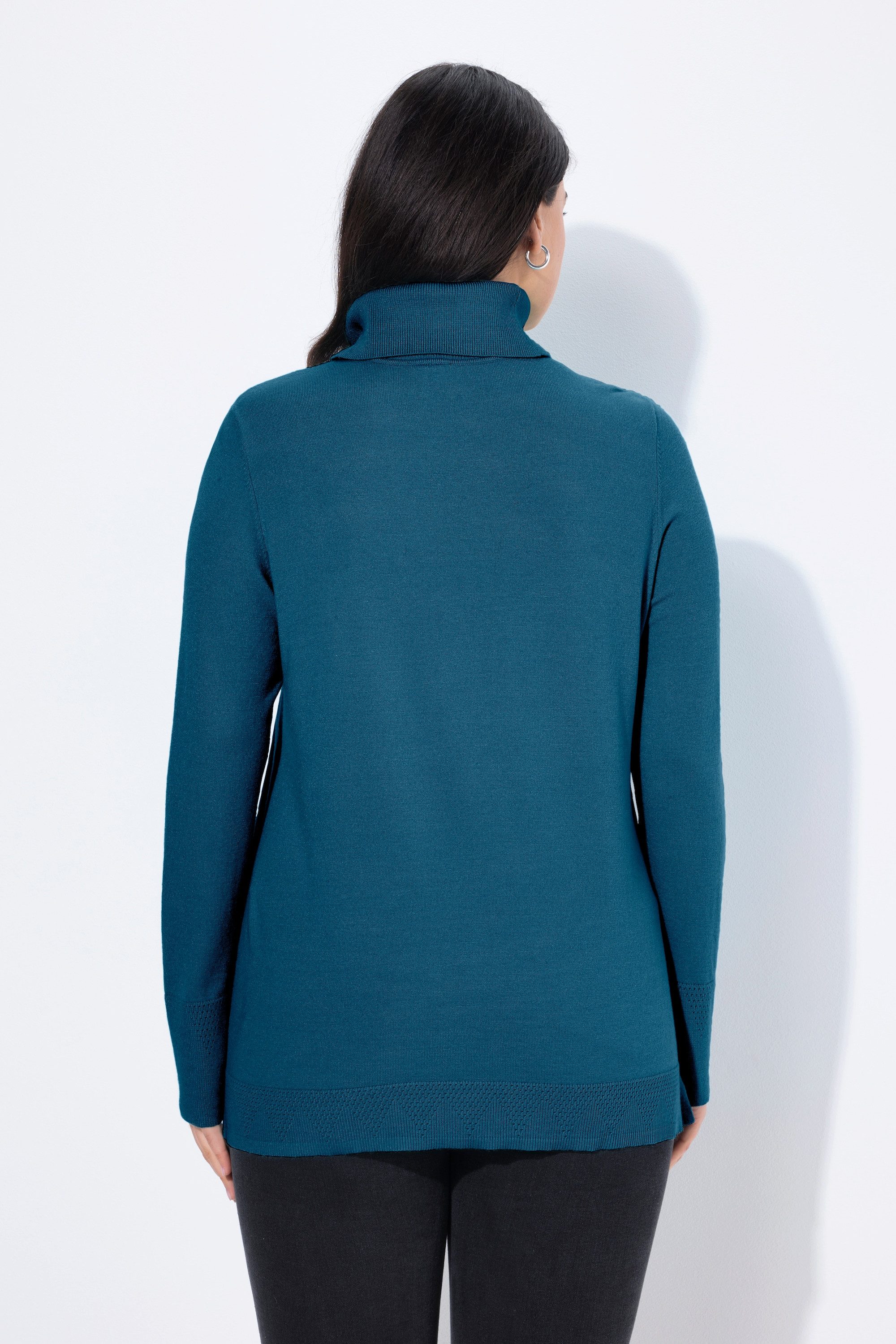 Ulla Popken Strickpullover Rollkragenpullover breite Rippbündchen Langarm