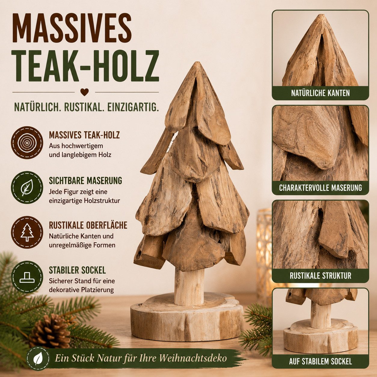 formano Dekofigur Teakholz Weihnachtsbaum Deko-Baum 45 cm Weihnachtsdeko