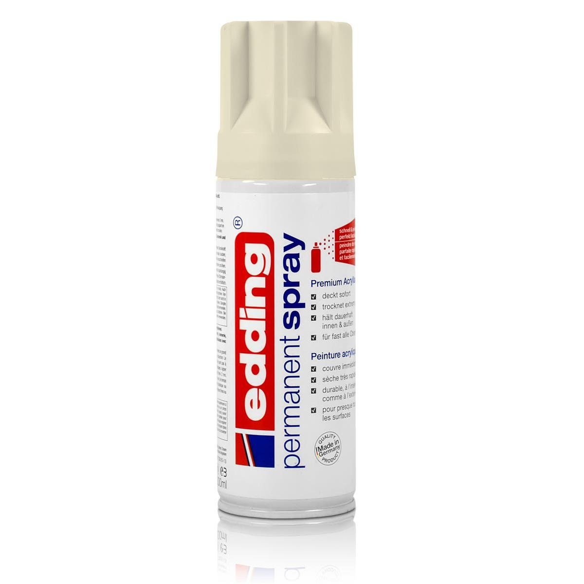 edding Sprühfarbe edding Permanent Spray cremeweiß matt 200 ml Premium Acryllack, RAL 90