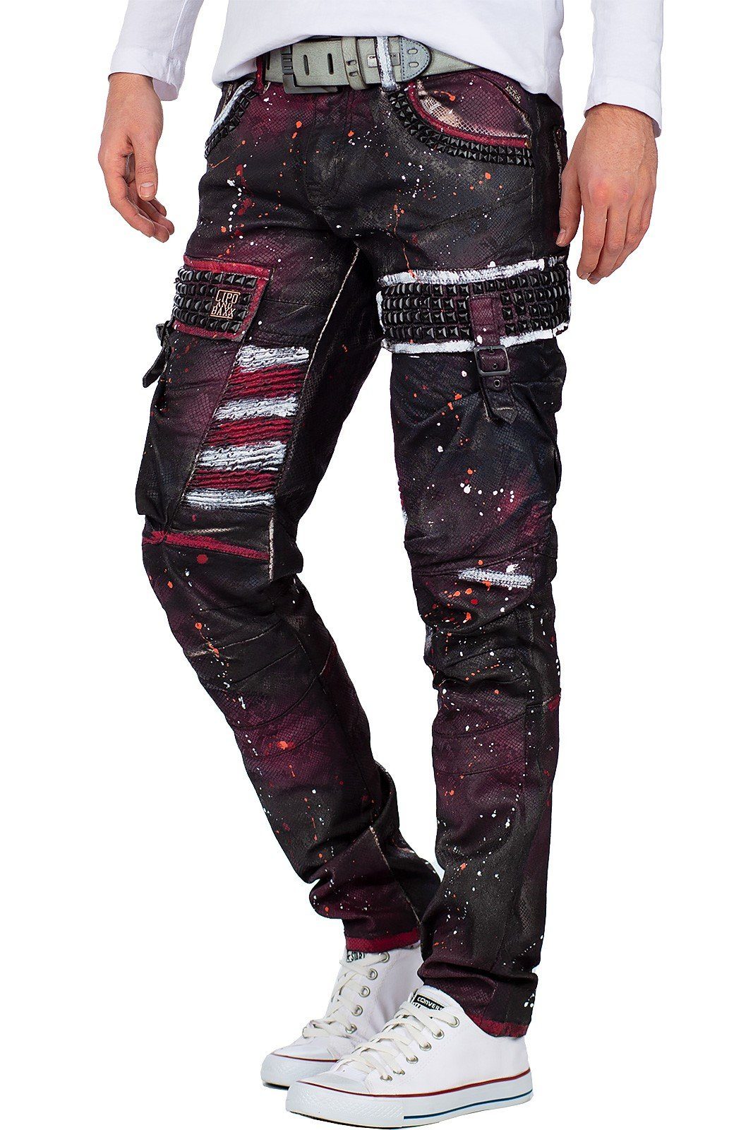 Biker und Baxx 5-Pocket-Jeans mit Nieten Seitentaschen & Hose BA-CD636 Cipo