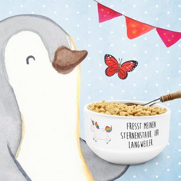 Mr. & Mrs. Panda Müslischale Einhorn Happy - Weiß - Geschenk, Freude, Suppenschüssel, Einhorn Deko, Keramik, (1-tlg), Design & Qualität