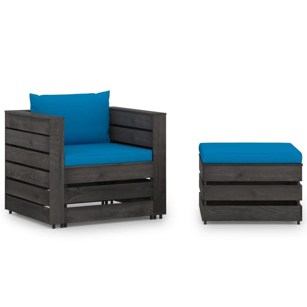 vidaXL Gartenlounge-Set 2-tlg. Garten-Lounge-Set mit Kissen Grau Imprägniertes Holz, (2-tlg)