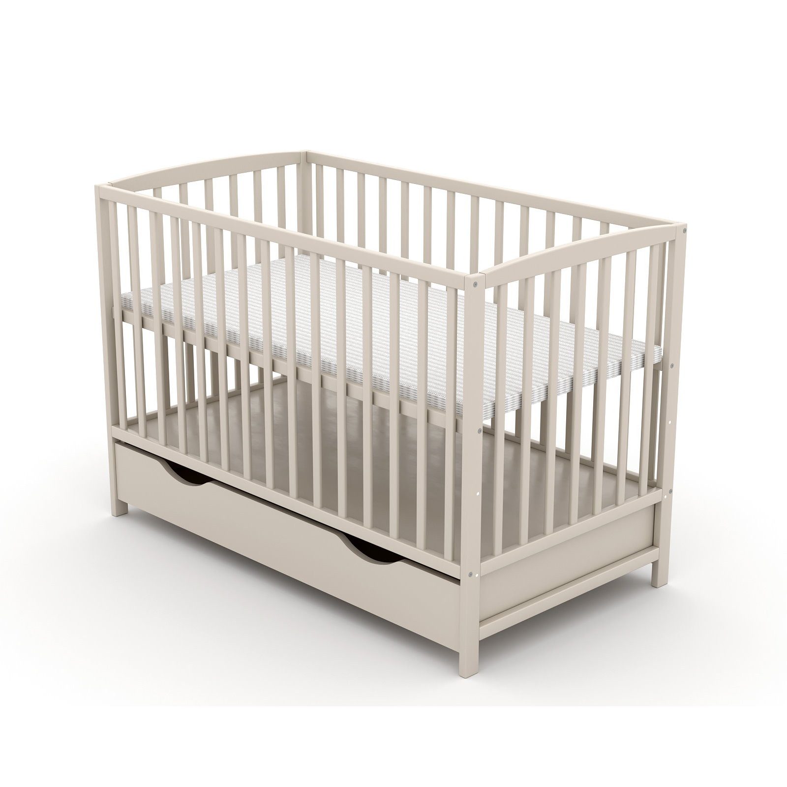 Babybett MIlo Taupe Bettkasten Schutzgitter Matratze