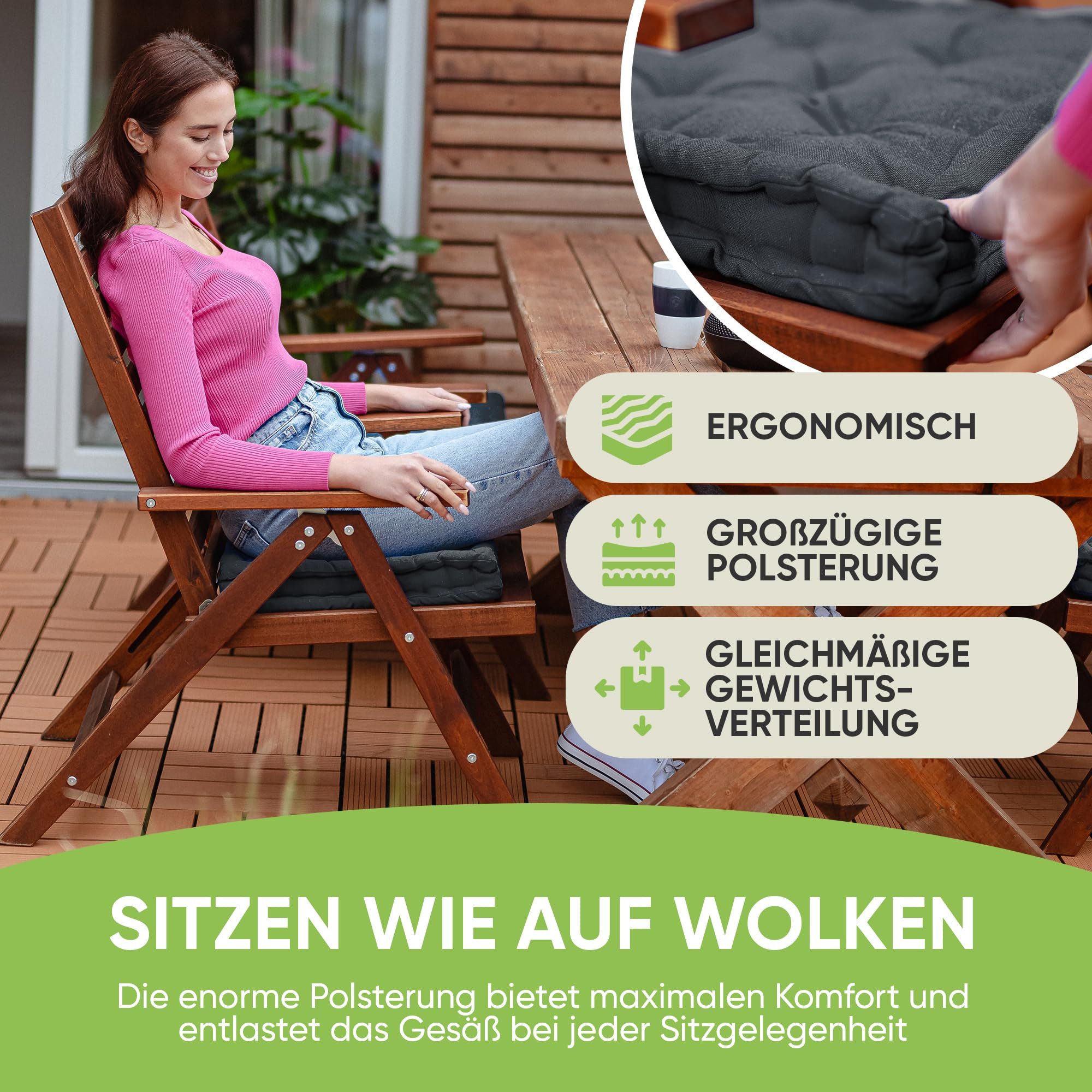 Gräfenstayn Sitzkissen 4er Set 40x40 cm mit 8 cm Polsterung aus 100 % Baumwolle -, robustes Sitzkissen für Indoor & Outdoor, bequemes Bodenkissen