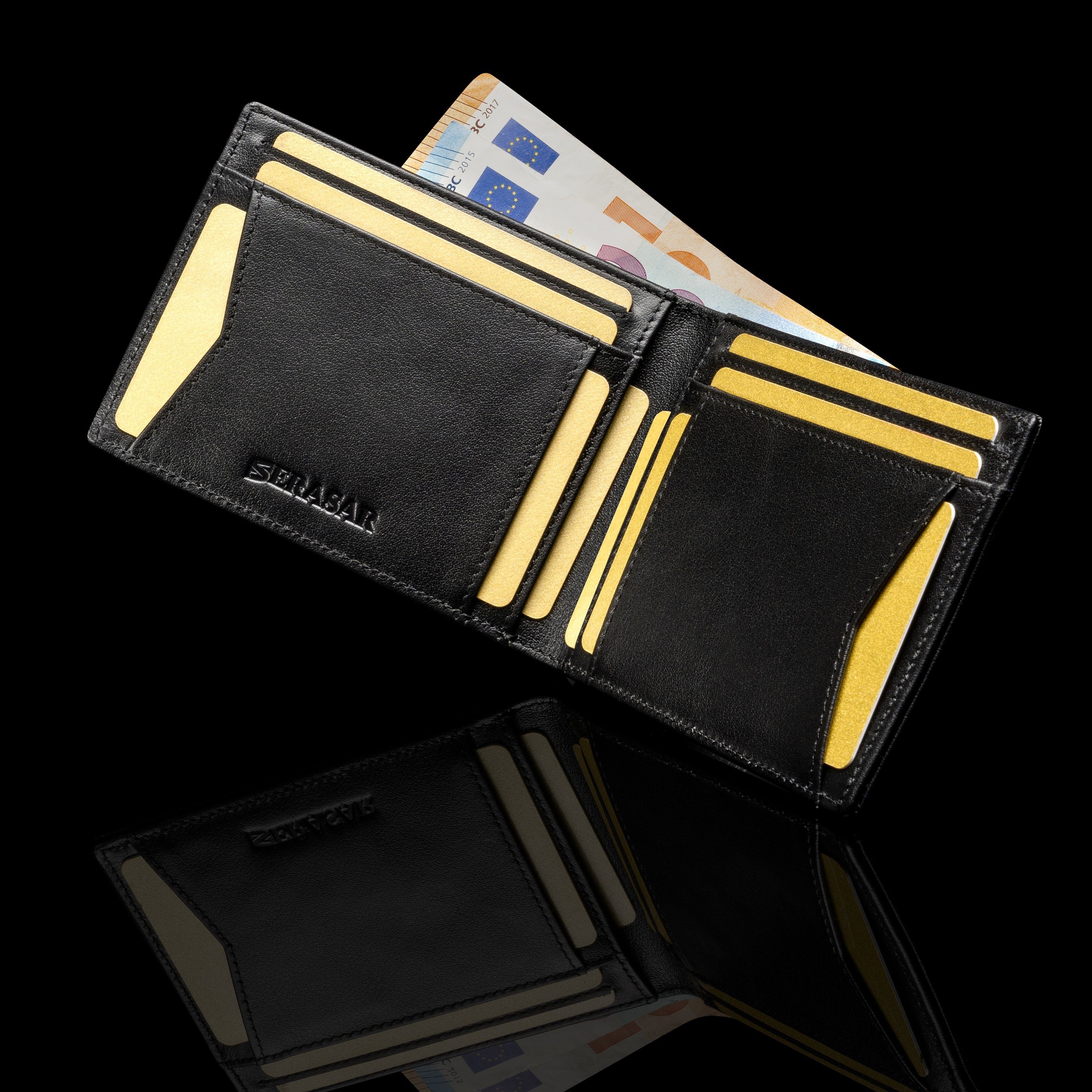 SERASAR Münzfach ohne Münzfach "Clever" mit Wallet inkl. Schwarz Geschenkbox Geldbörse (1-tlg), RFID-Schutz ohne