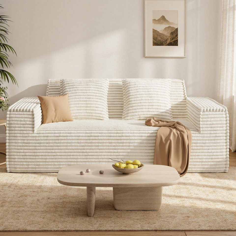 LuxusKollektion Schlafsofa Sofa Cord Schlaffunktion Wolkensofa Wohnzimmer 2Sitzer Beige, Schlaf Couch