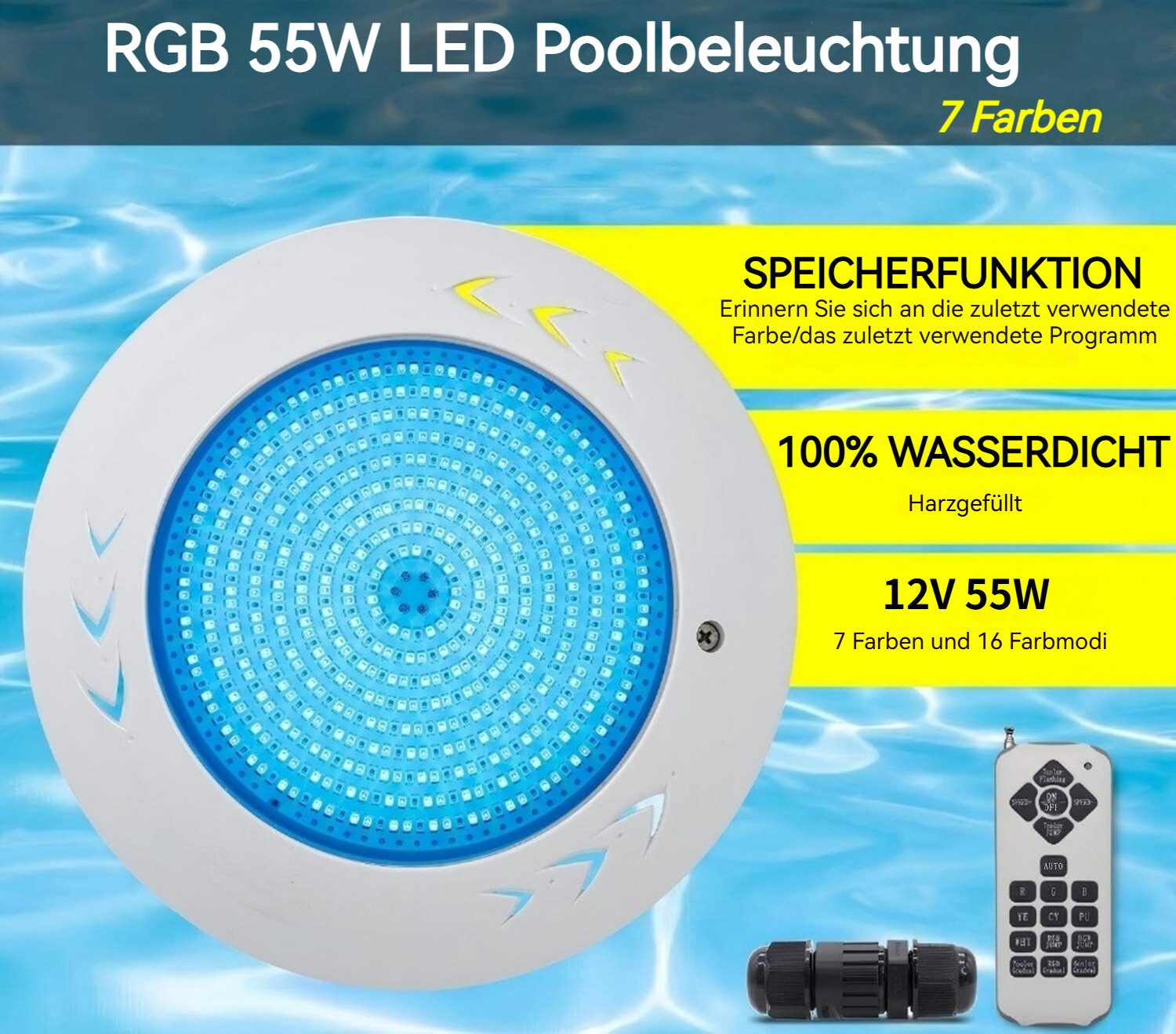 BlingBin Pool-Lampe RGB 55W LED Poolbeleuchtung günstig online kaufen