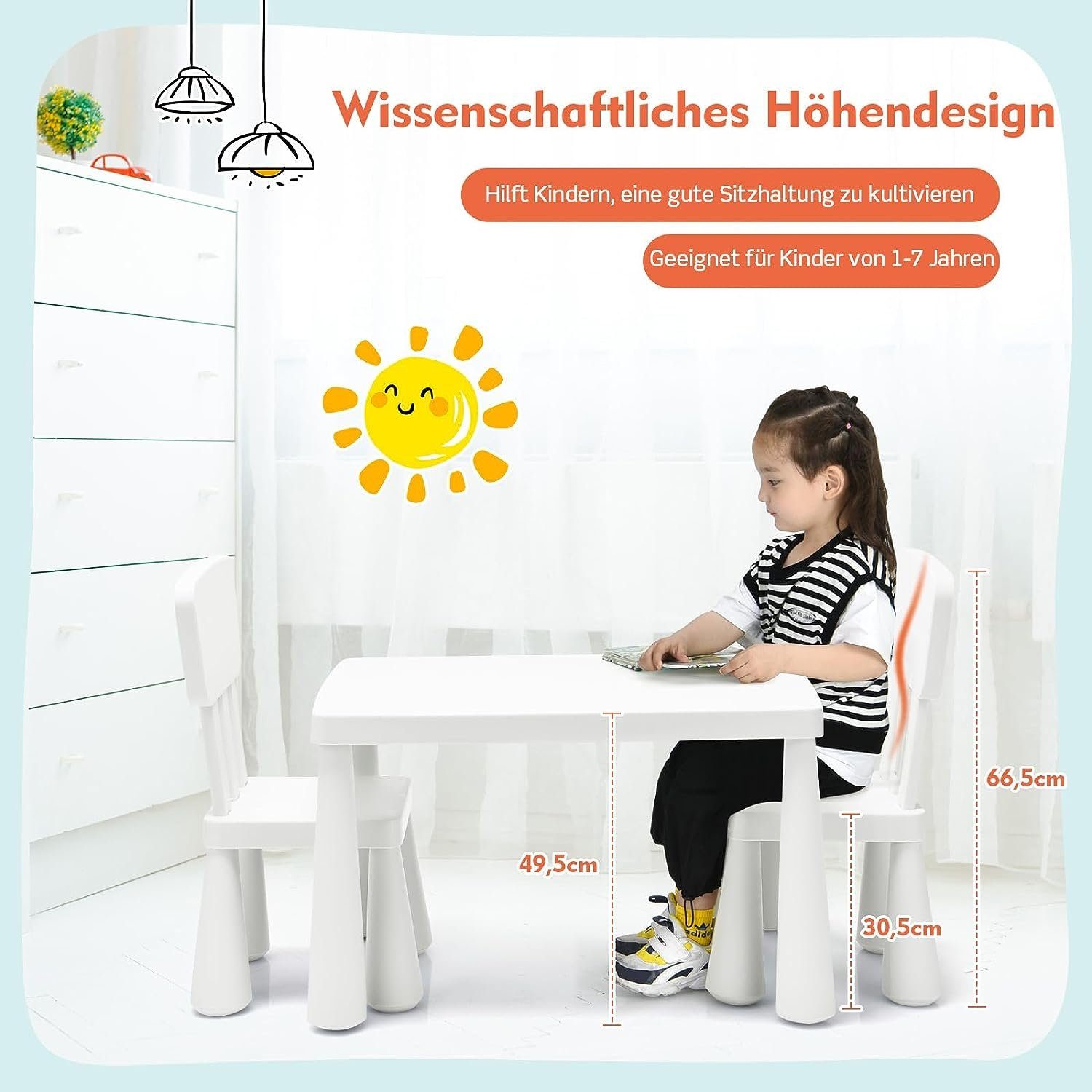 KOMFOTTEU Kindersitzgruppe Kindertisch mit 2 Stühlen, günstig online kaufen