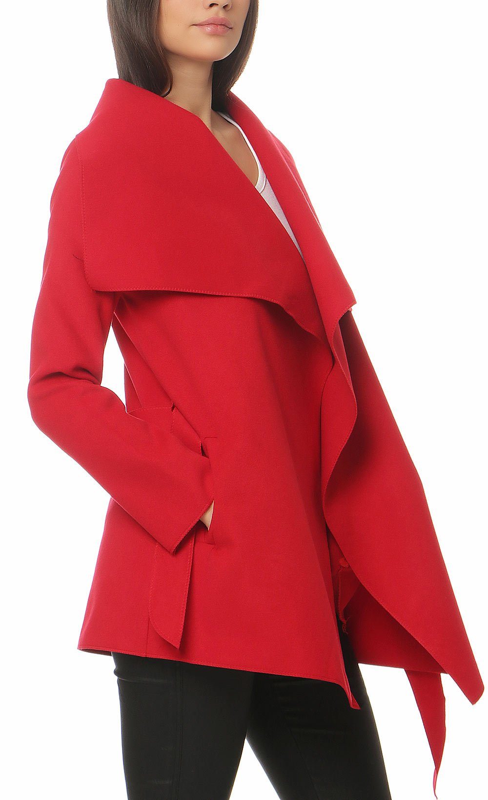 malito more than fashion Kurzmantel malito Damen Mantel kurz mit Wasserfall-Schnitt, Trenchcoat mit Gürte Mantel mit Bindegürtel im Wasserfall-Schnitt Einheitsgröße