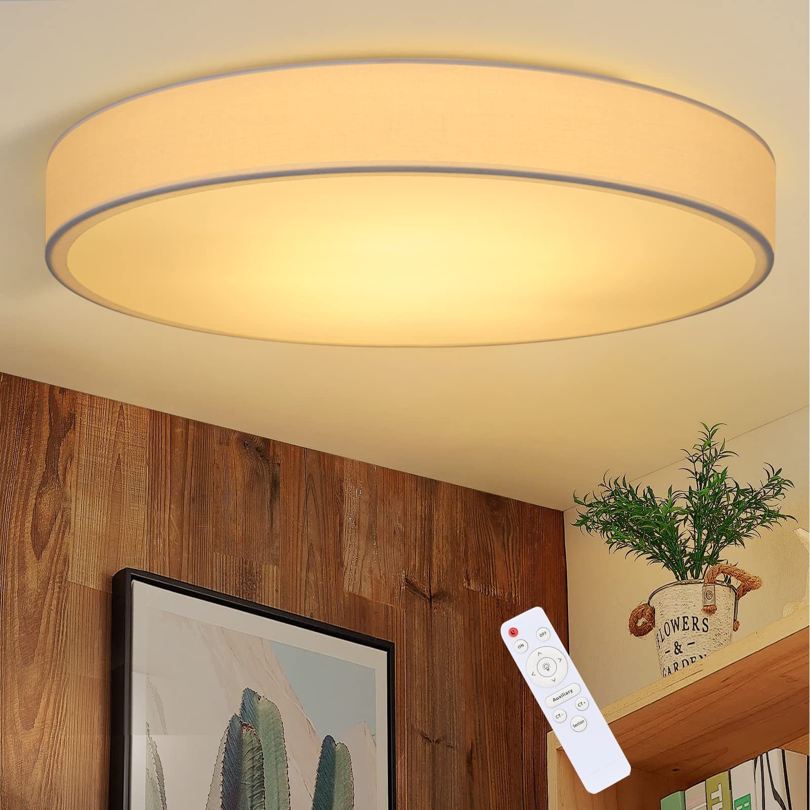 Nettlife LED Deckenleuchte LED Deckenleuchte Φ38cm runder Stoff Dunkelgrau, günstig online kaufen